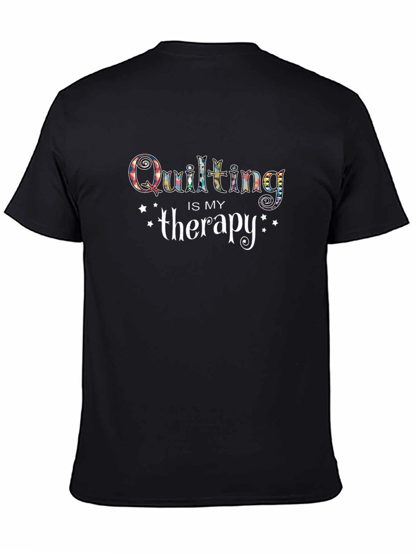 Quilting is My Therapy T-Shirt - Black Crew Neck