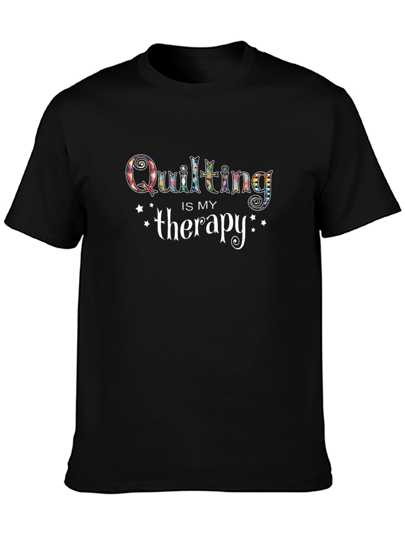 Quilting is My Therapy T-Shirt - Black Crew Neck