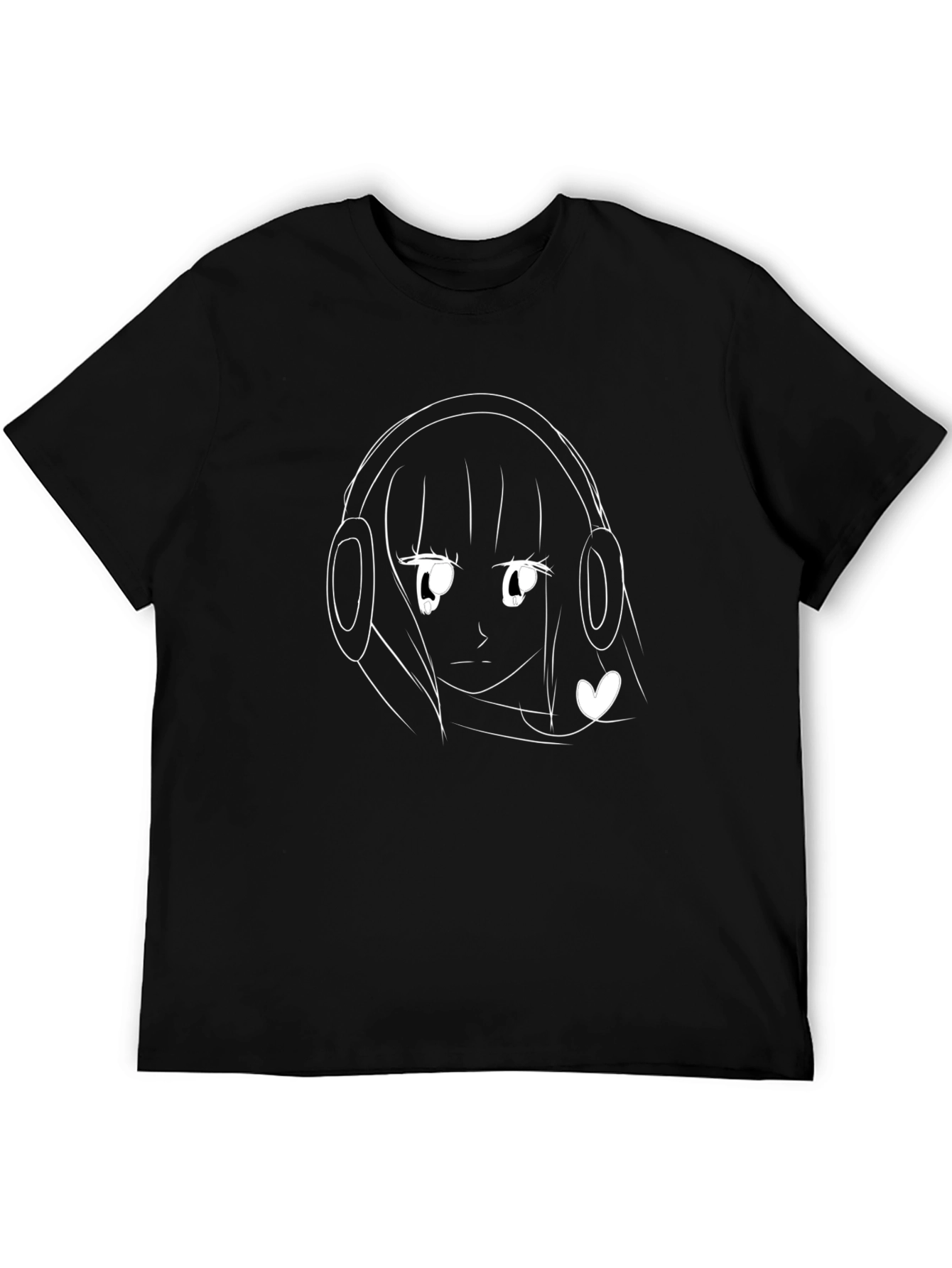 Anime Girl Headphones Black Graphic Tee