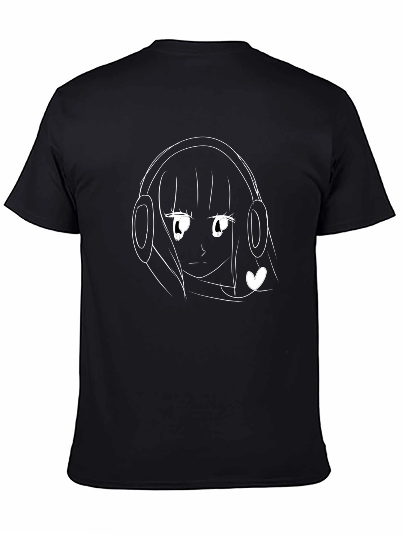 Anime Girl Headphones Black Graphic Tee