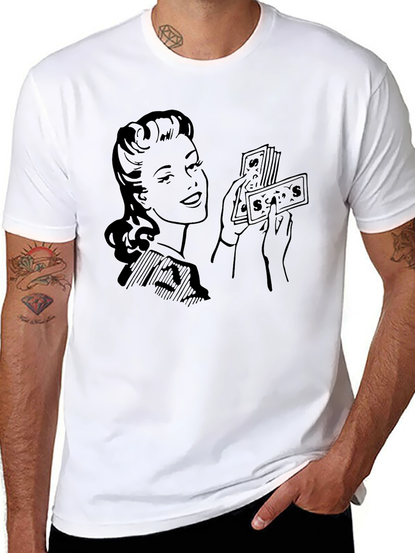 Retro Woman with Money Graphic Tee