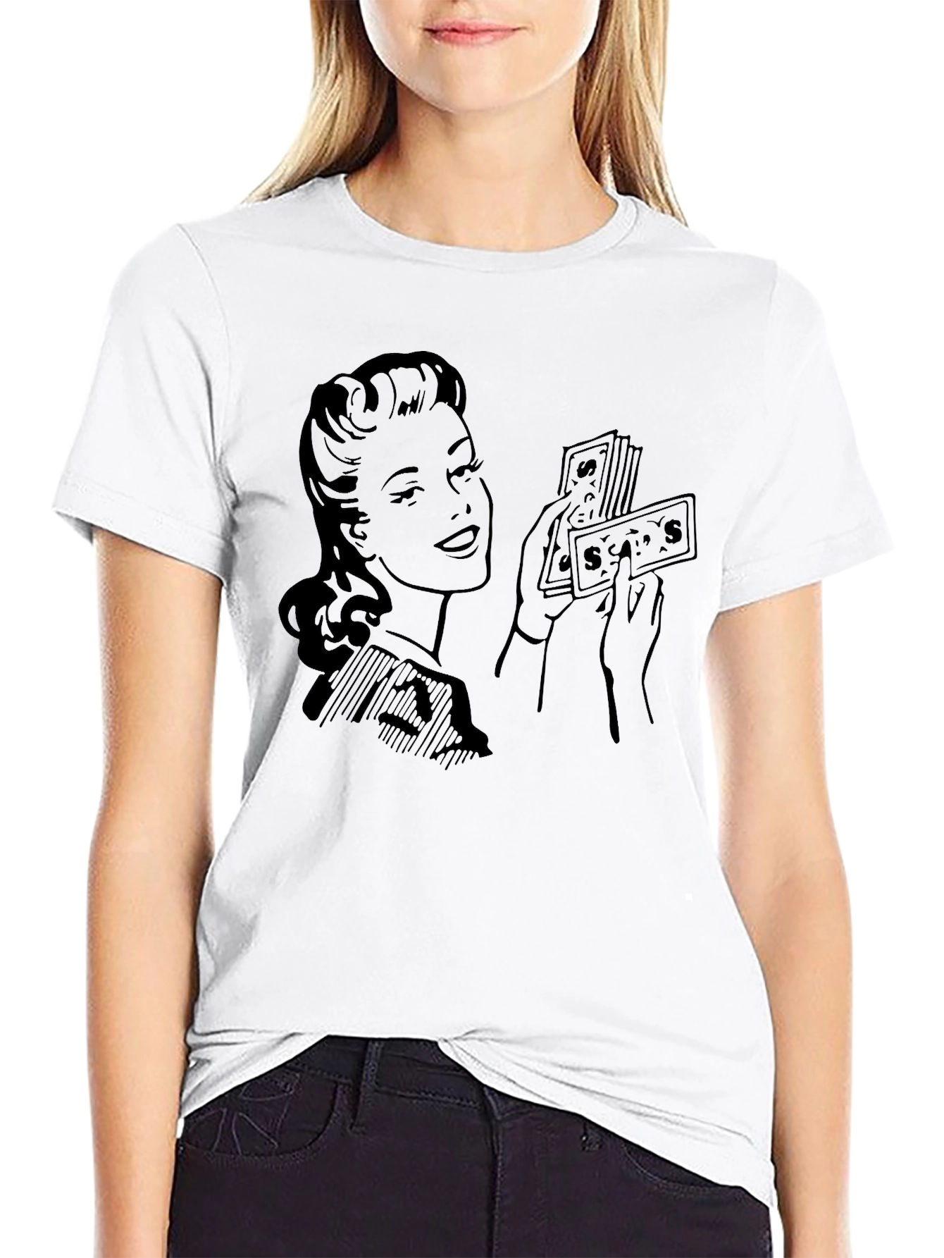 Retro Woman with Money Graphic Tee