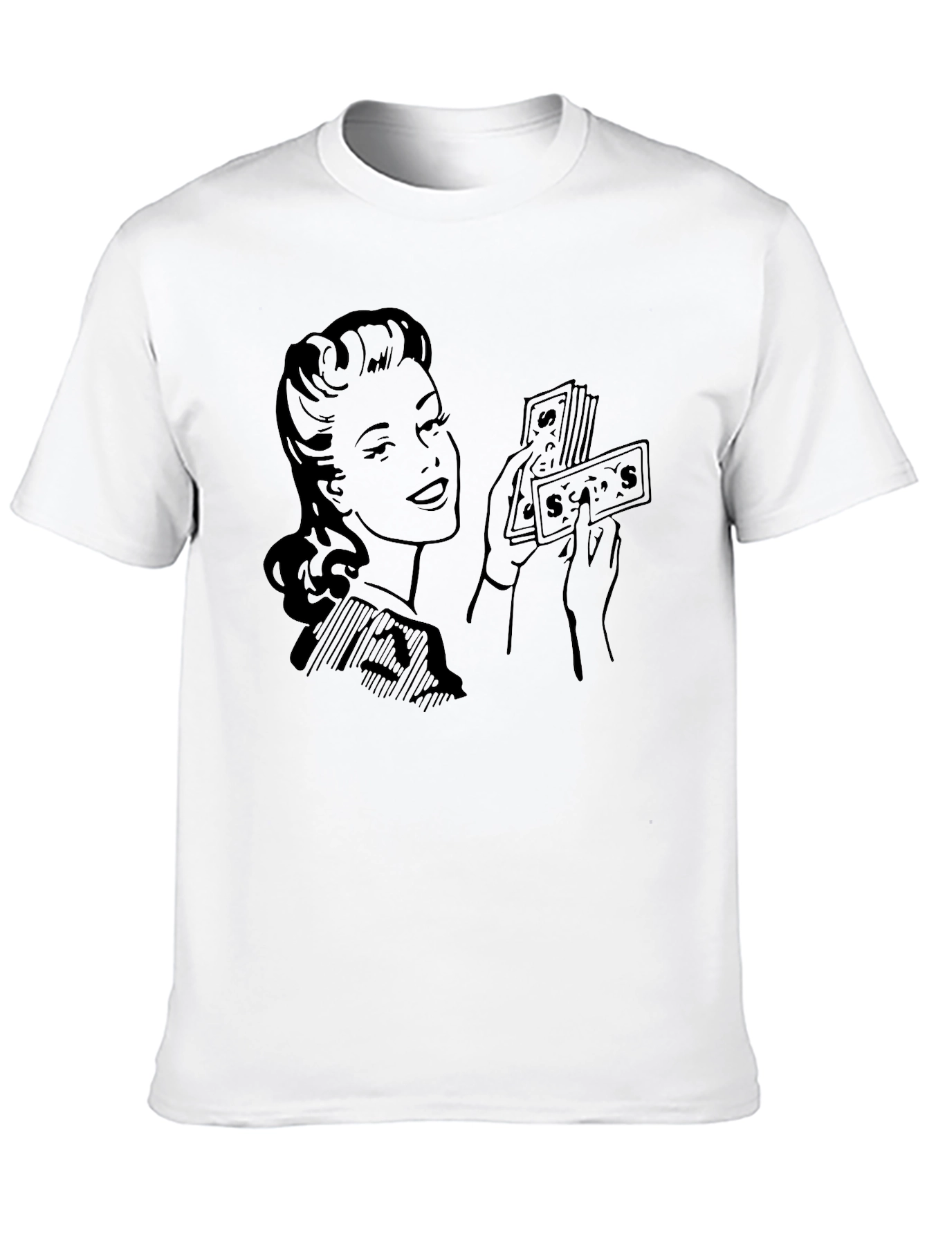 Retro Woman with Money Graphic Tee