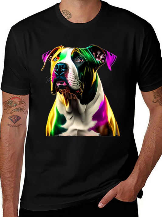 Vibrant Dog Graphic Tee - Colorful Pitbull Design