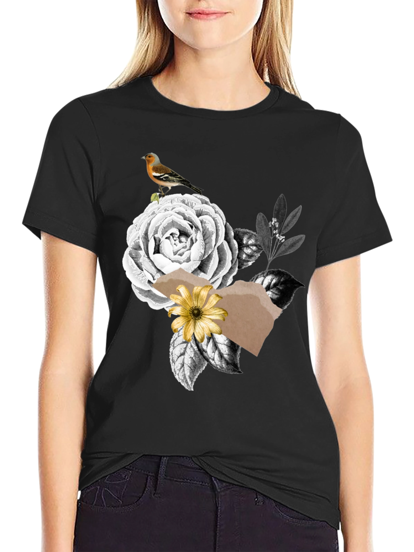 Floral Bird Graphic Print Tee