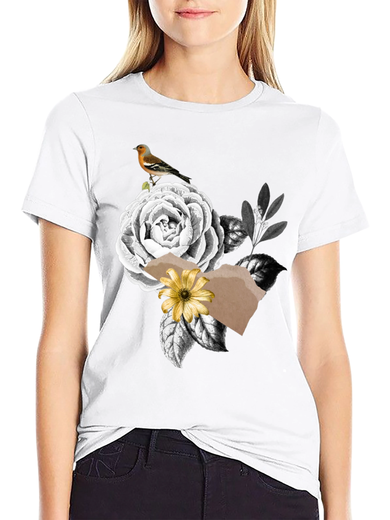 Floral Bird Graphic Print Tee