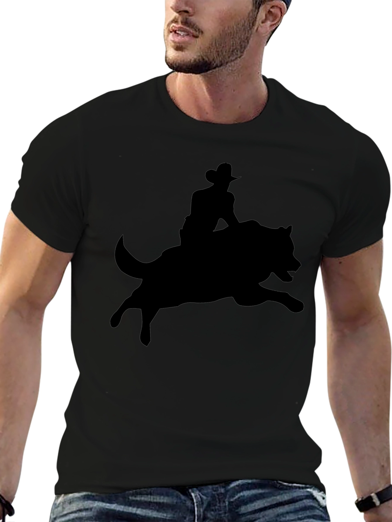 Black Cowboy Riding Wolf Graphic Tee