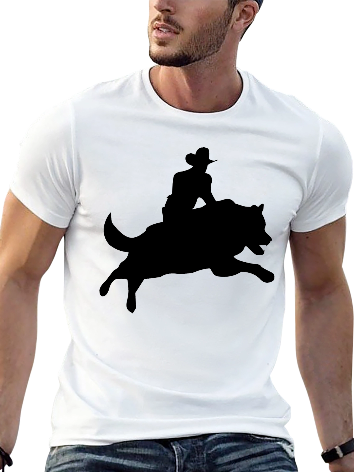 Black Cowboy Riding Wolf Graphic Tee