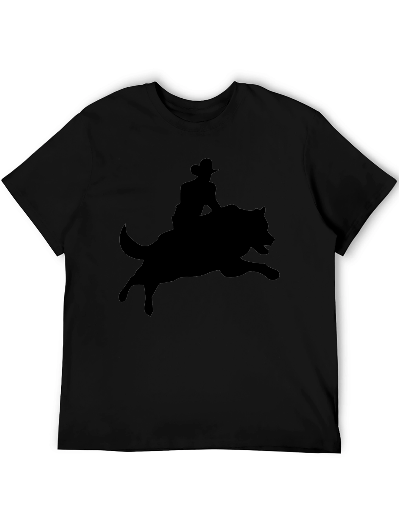 Black Cowboy Riding Wolf Graphic Tee