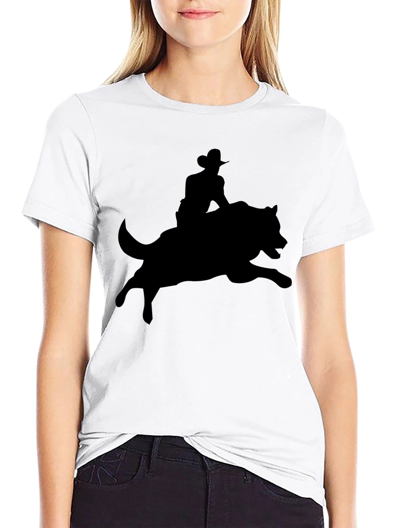Black Cowboy Riding Wolf Graphic Tee