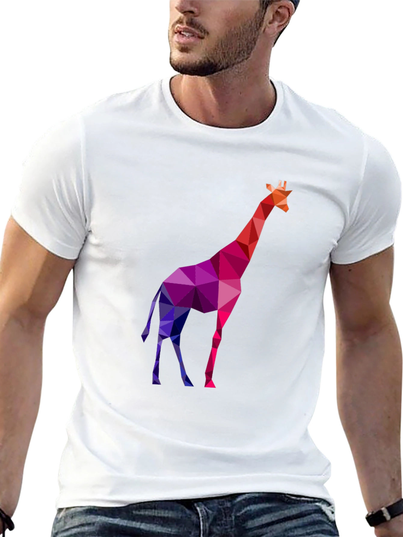 Geometric Giraffe Tee - Modern Mens Black T-Shirt