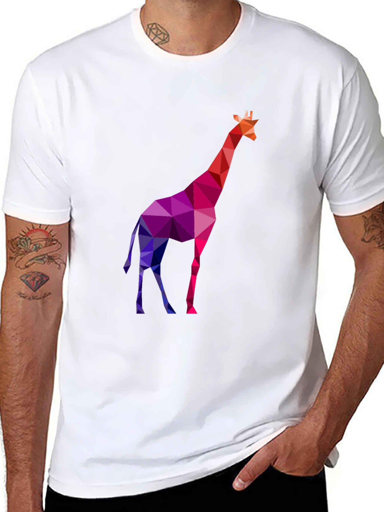 Geometric Giraffe Tee - Modern Mens Black T-Shirt