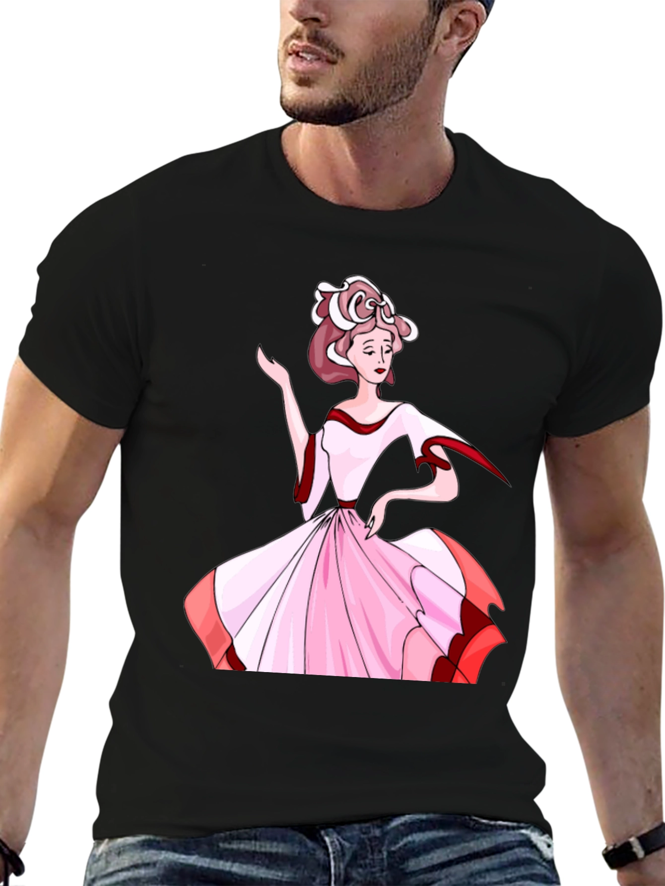 Elegant Woman Print Black T-Shirt