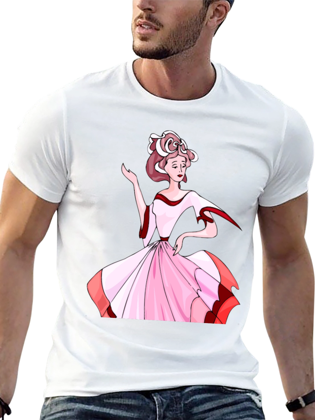 Elegant Woman Print Black T-Shirt