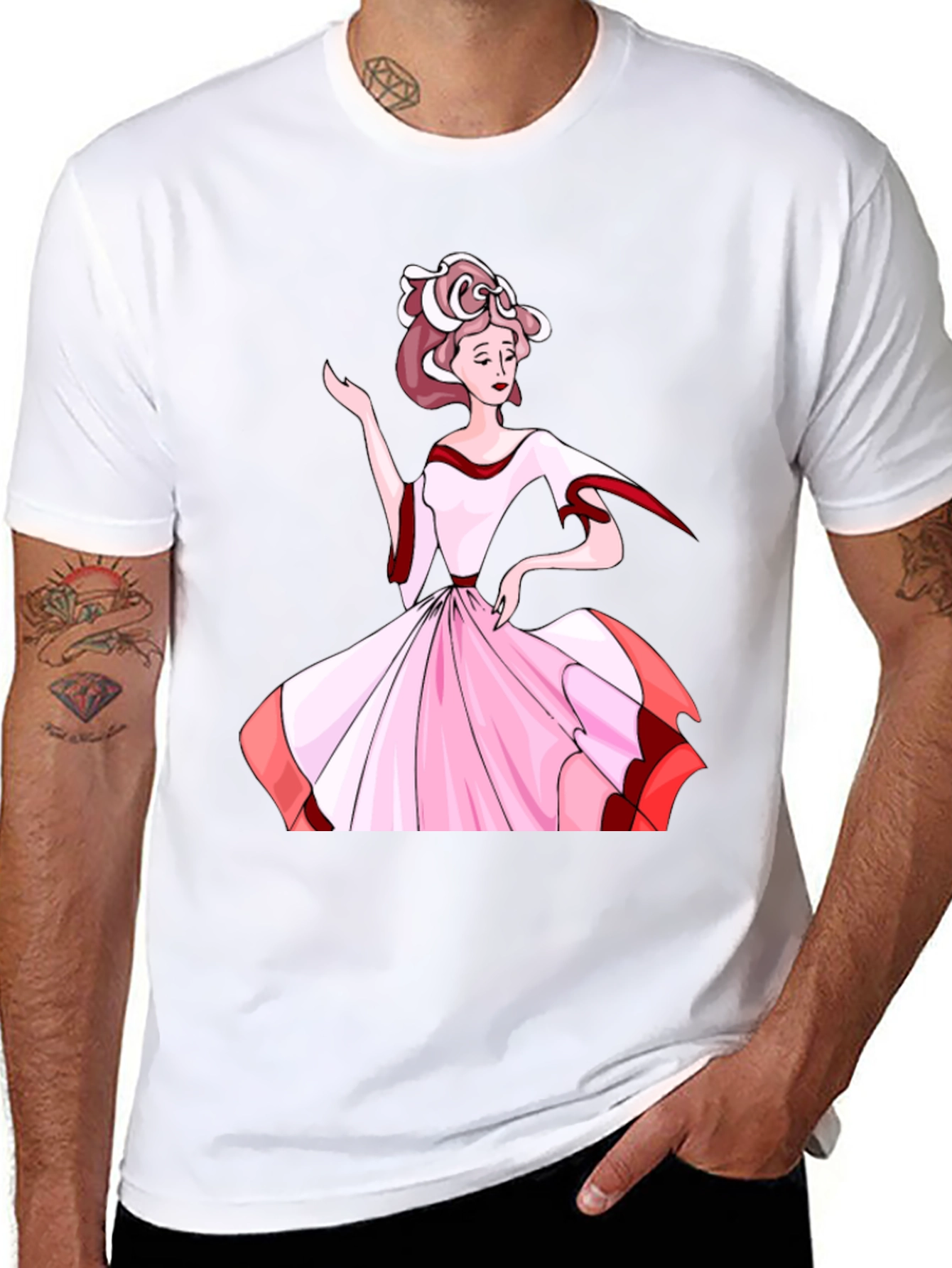 Elegant Woman Print Black T-Shirt