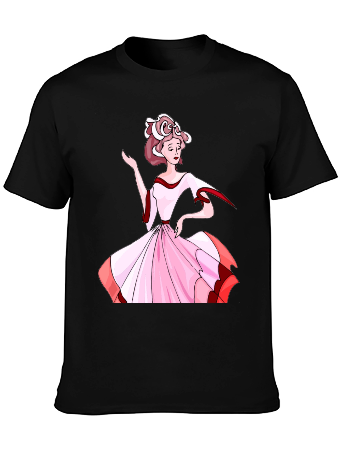 Elegant Woman Print Black T-Shirt