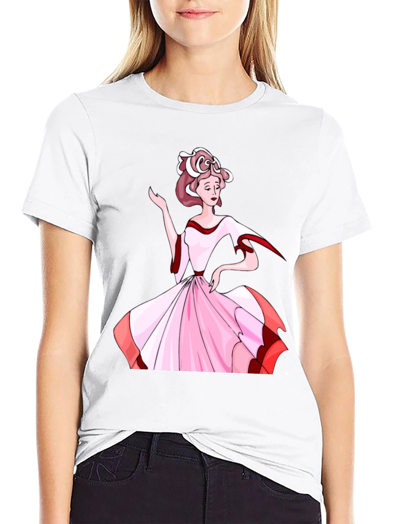Elegant Woman Print Black T-Shirt