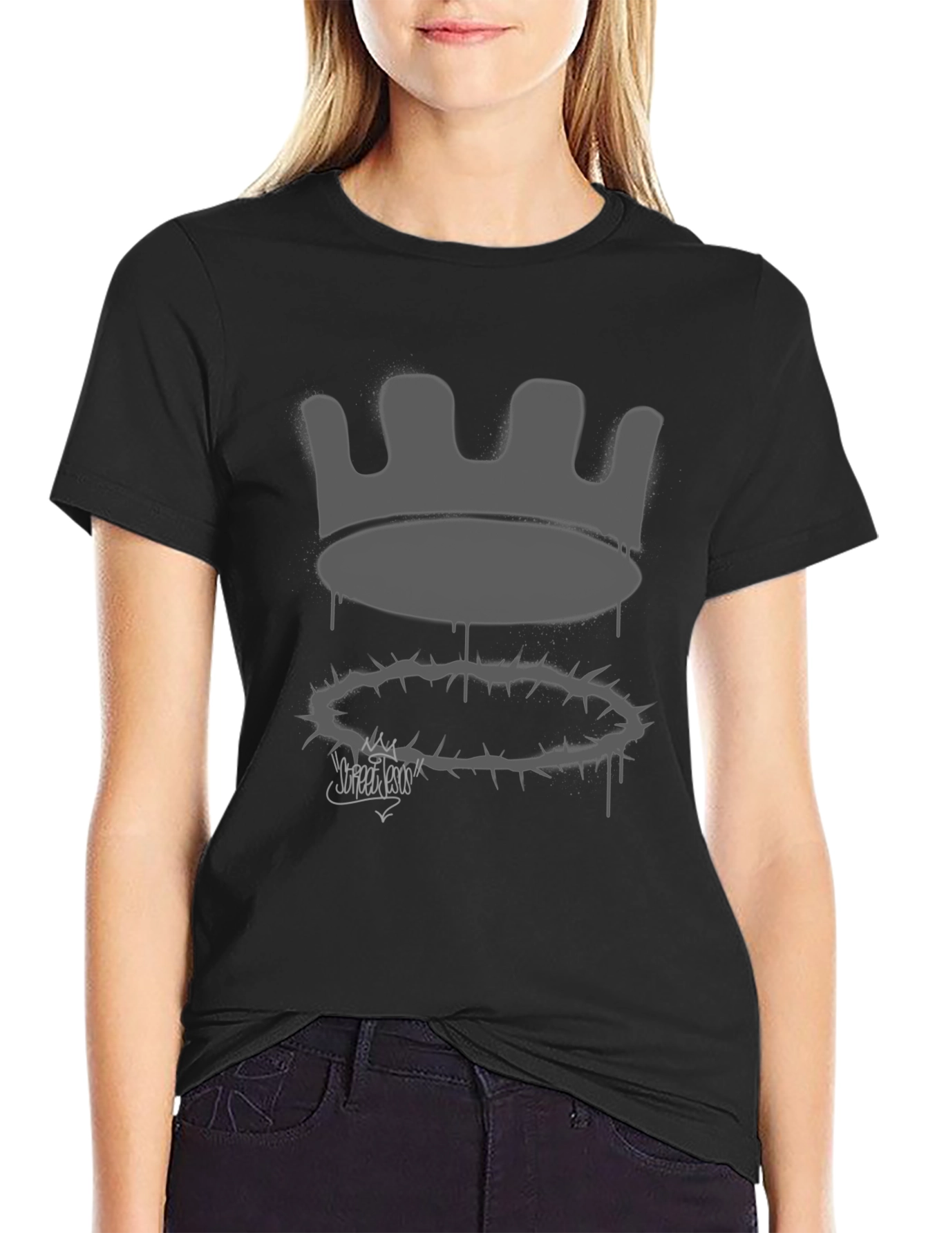 Crown and Thorns Graphic Print Black Tee