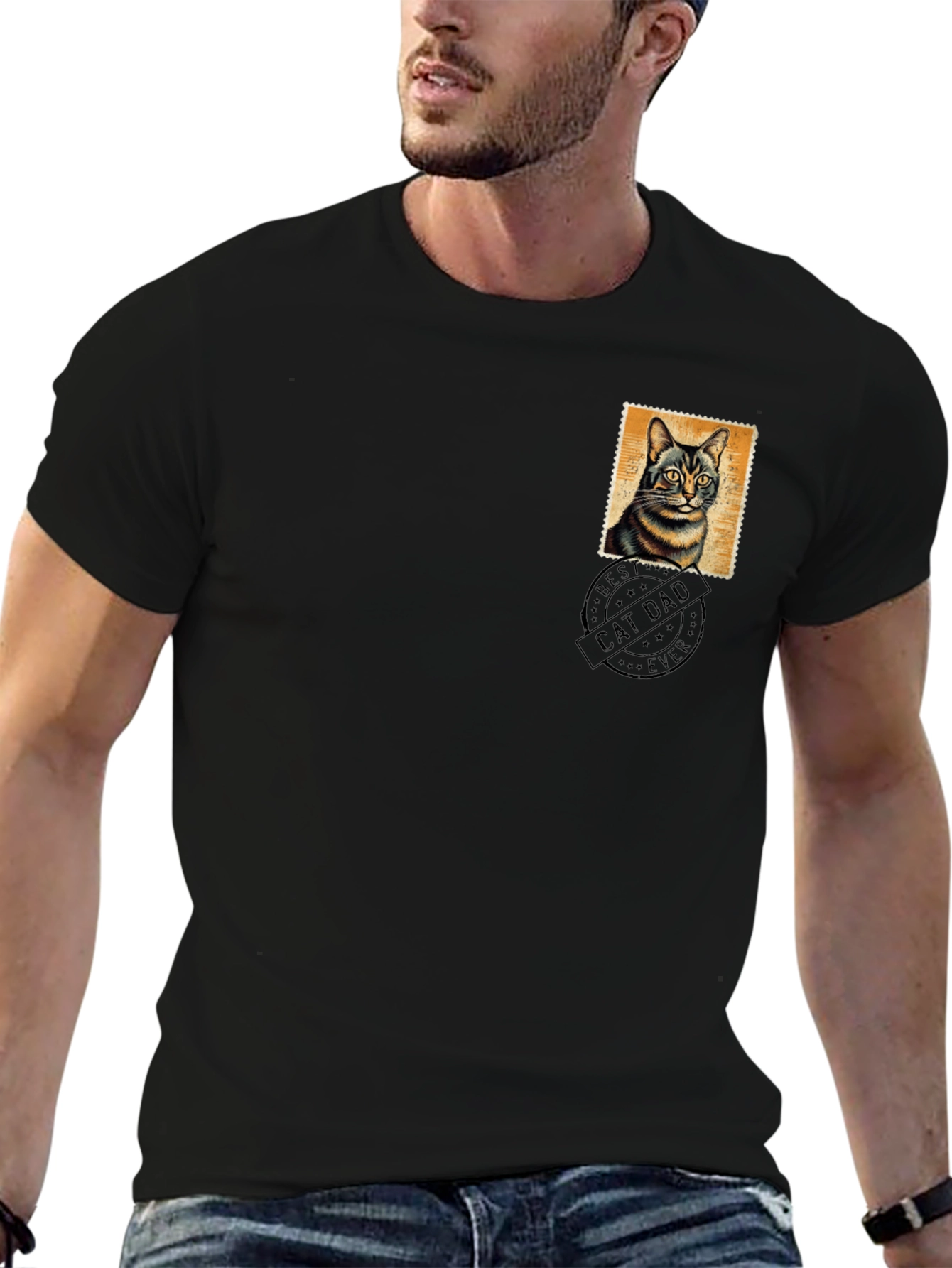 Cat Dad Stamp Graphic T-Shirt
