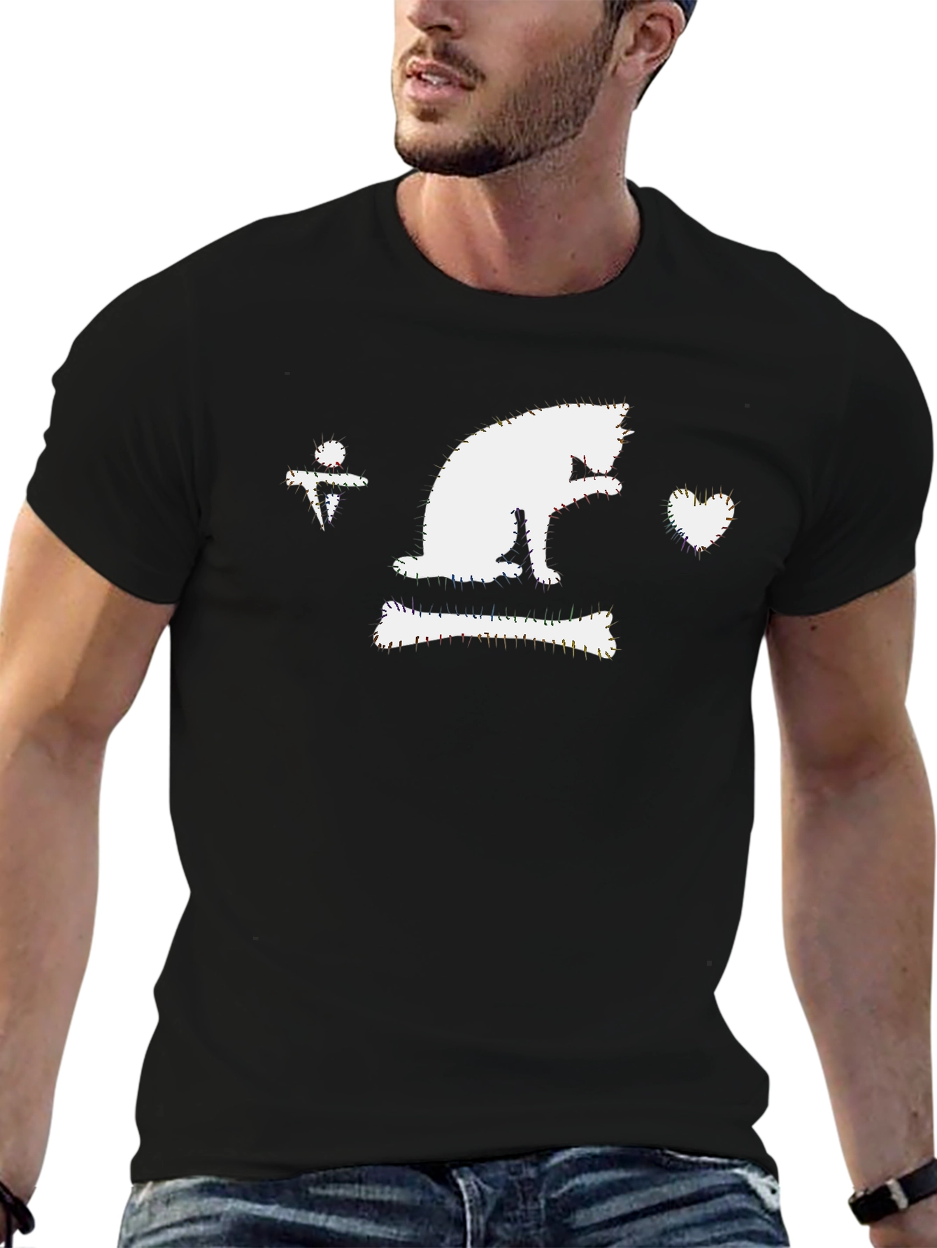 Cat Pirate Flag Black T-Shirt