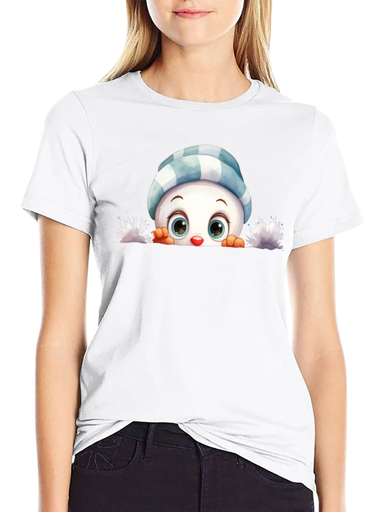 Cute Peeking Snowman Graphic Tee