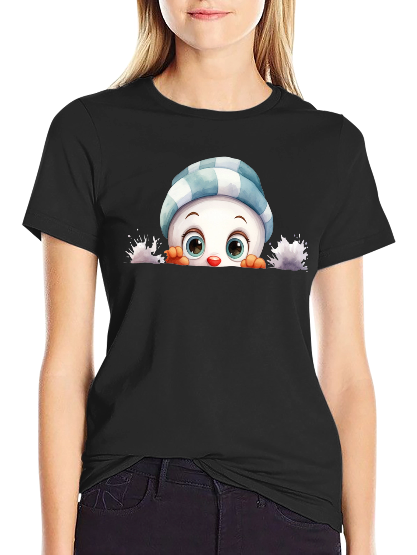 Cute Peeking Snowman Graphic Tee
