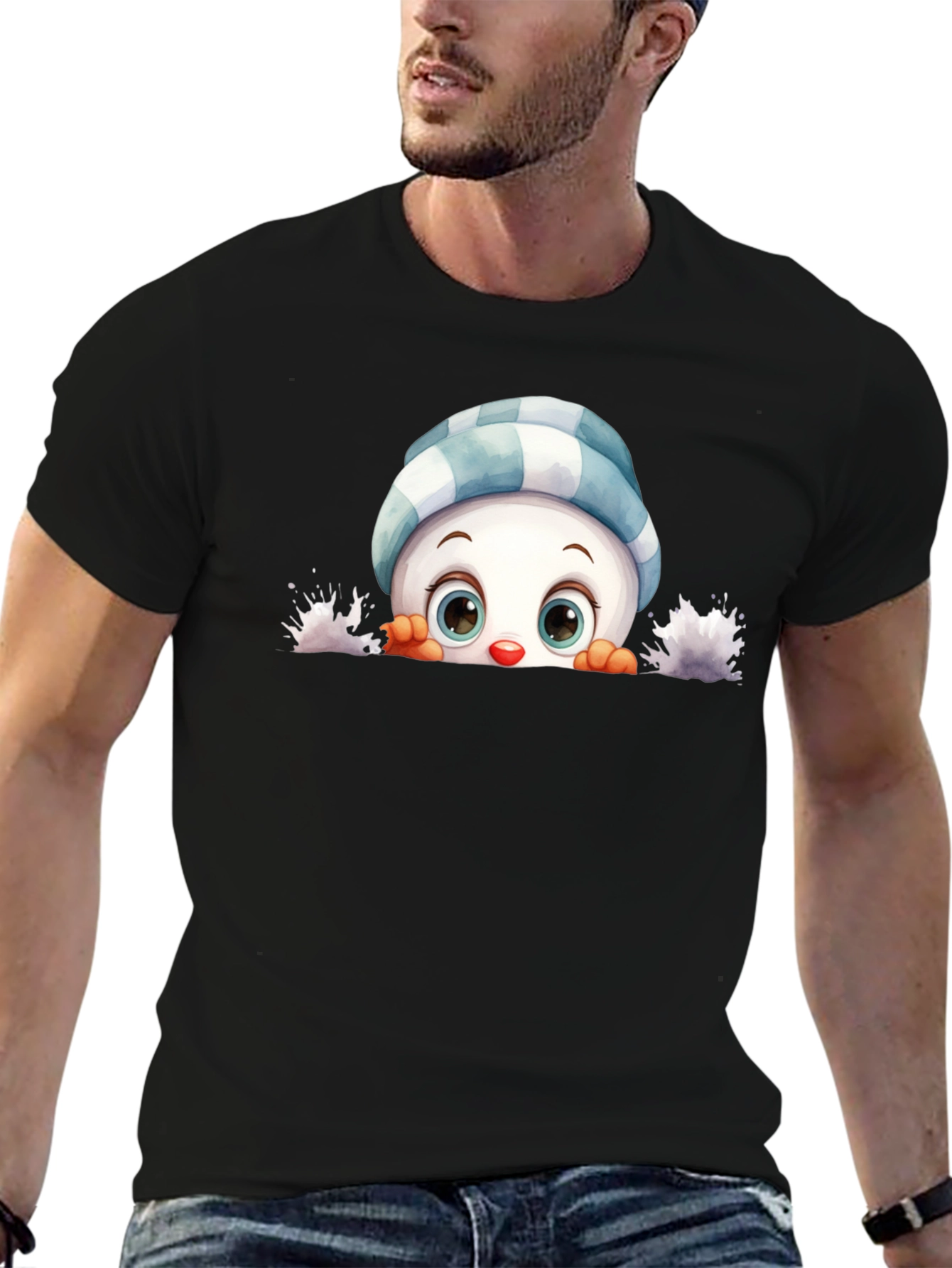 Cute Peeking Snowman Graphic Tee
