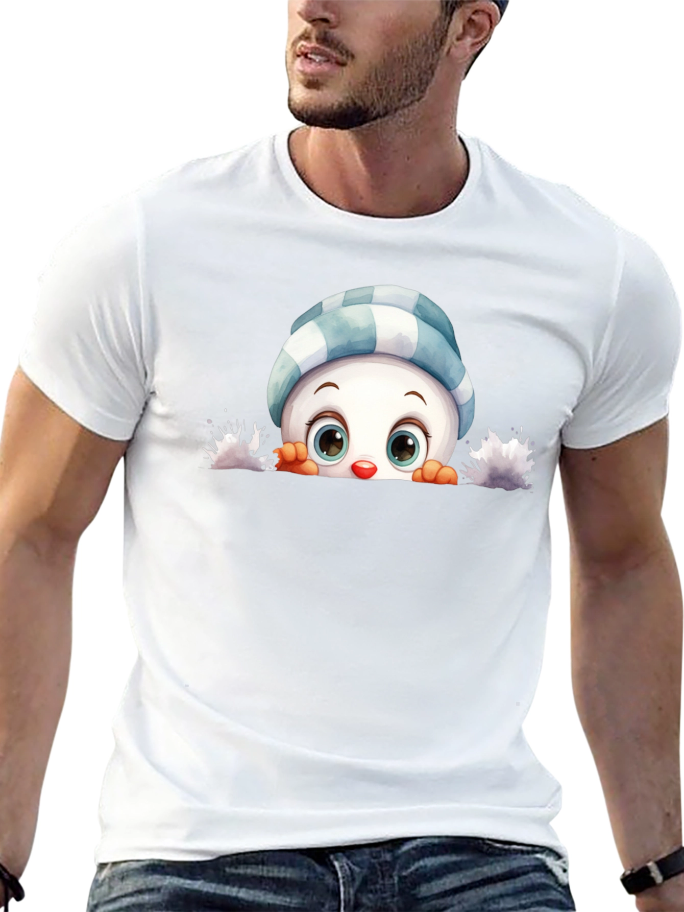 Cute Peeking Snowman Graphic Tee