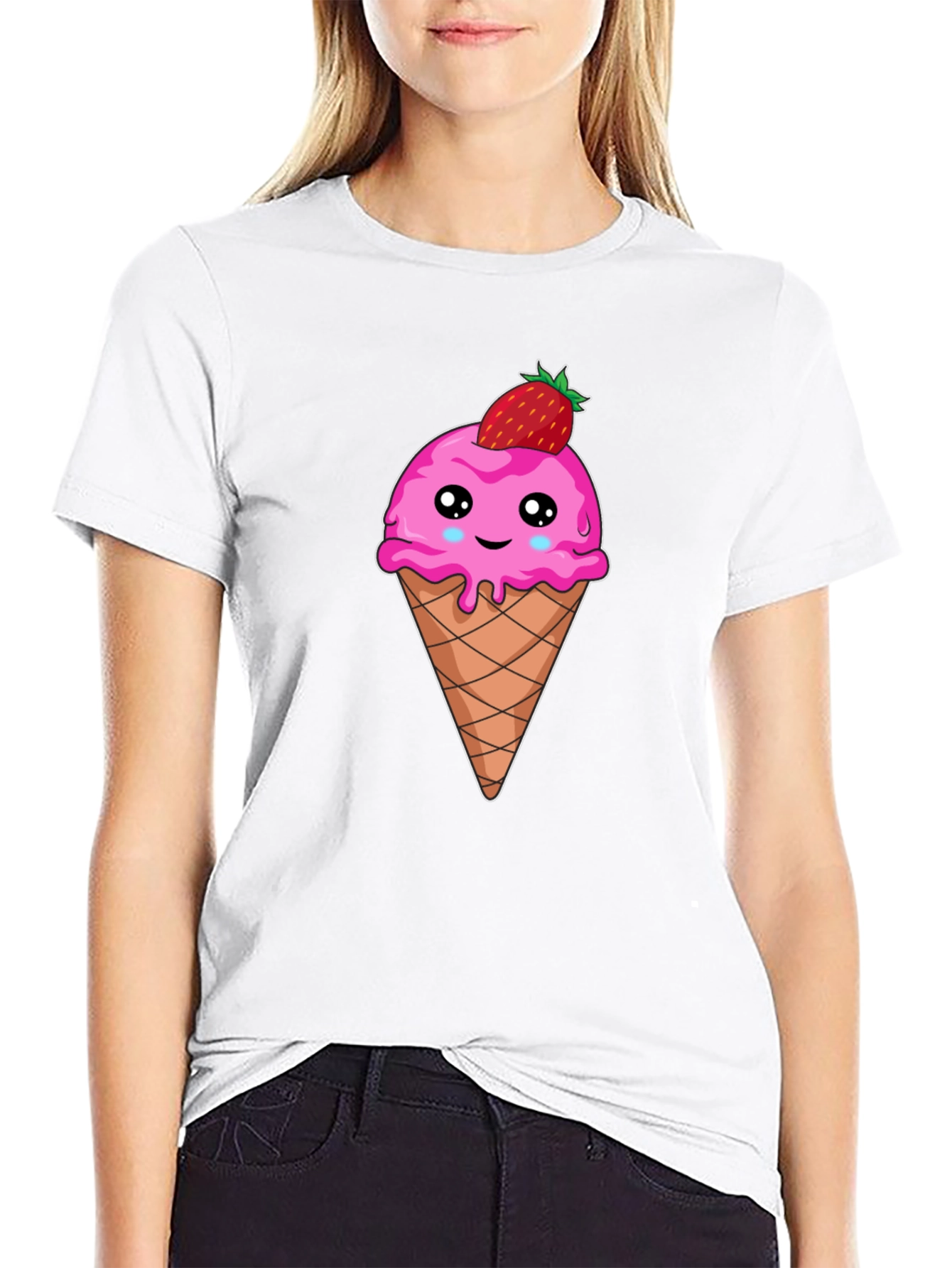 Cute Ice Cream Cone T-Shirt - Strawberry Topping