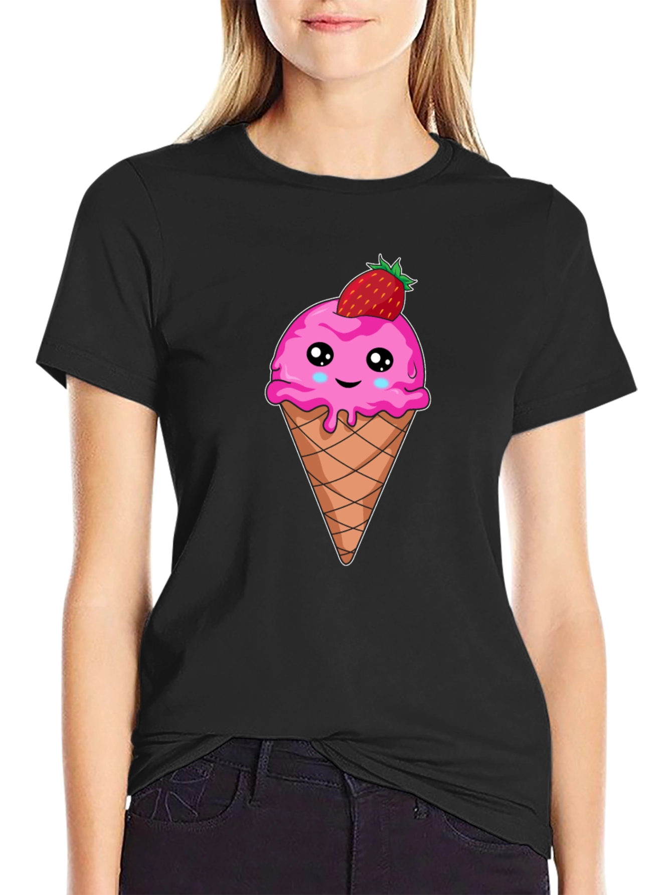 Cute Ice Cream Cone T-Shirt - Strawberry Topping