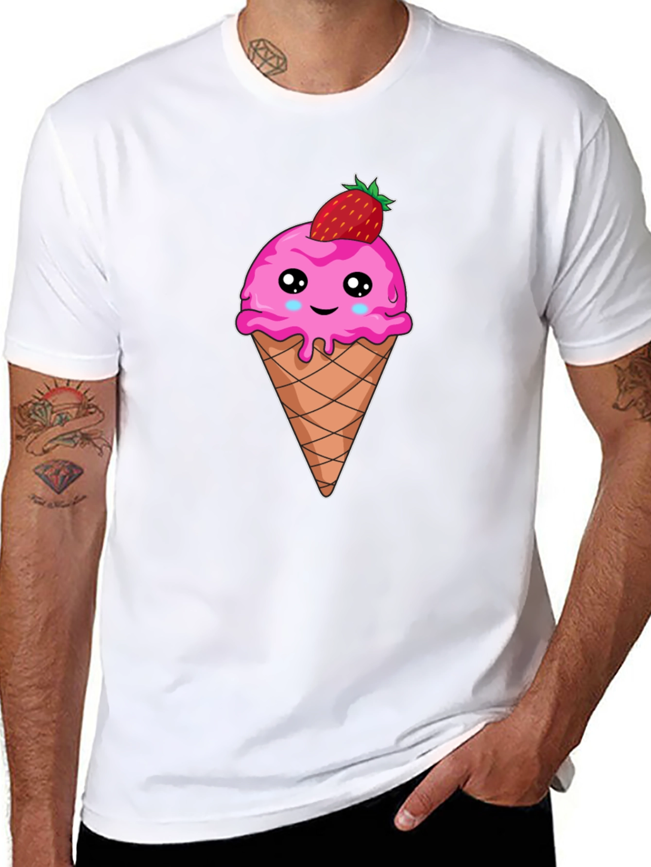 Cute Ice Cream Cone T-Shirt - Strawberry Topping