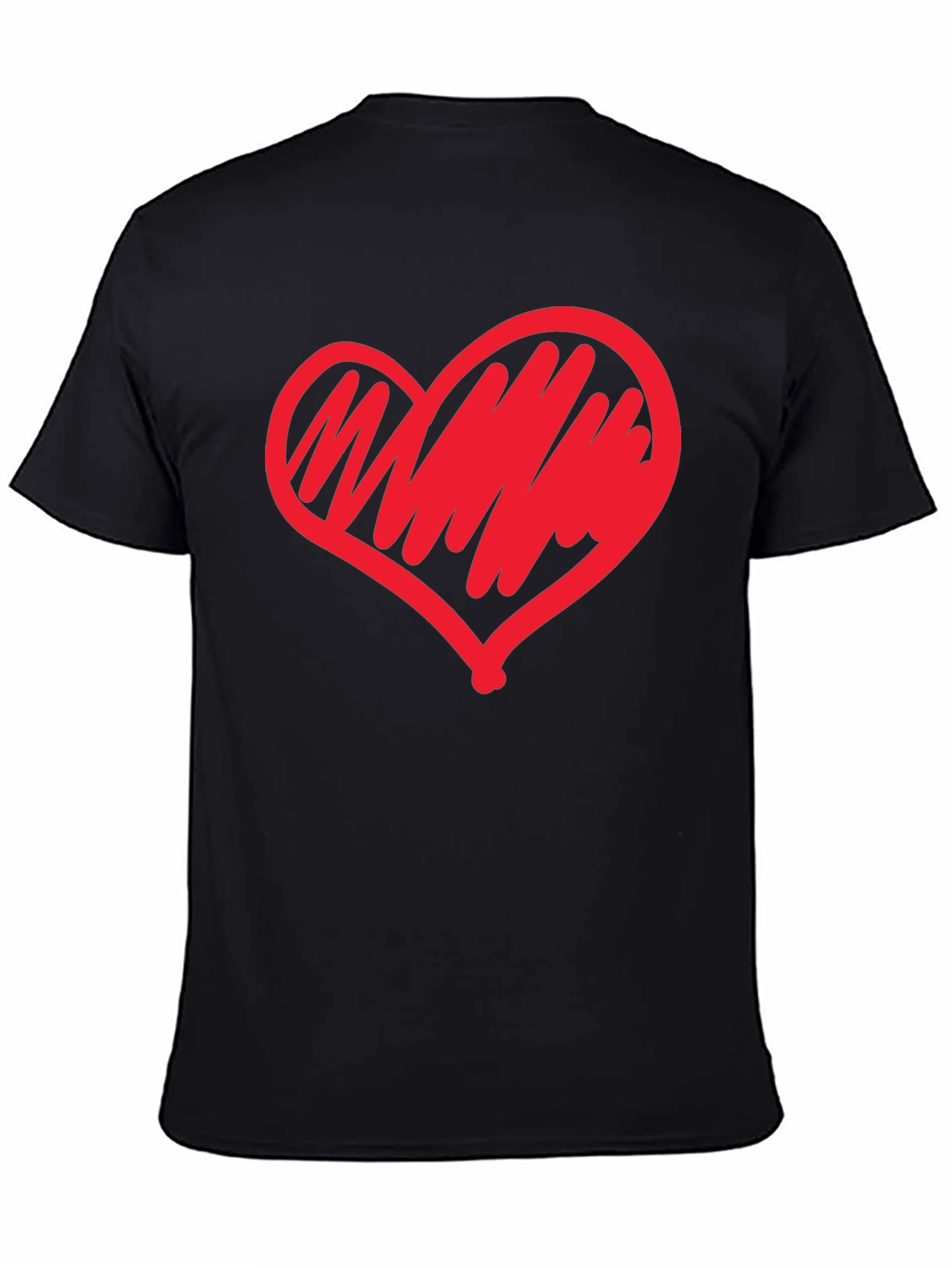 Heart Scribble Graphic Tee - Modern Casual Black T-Shirt