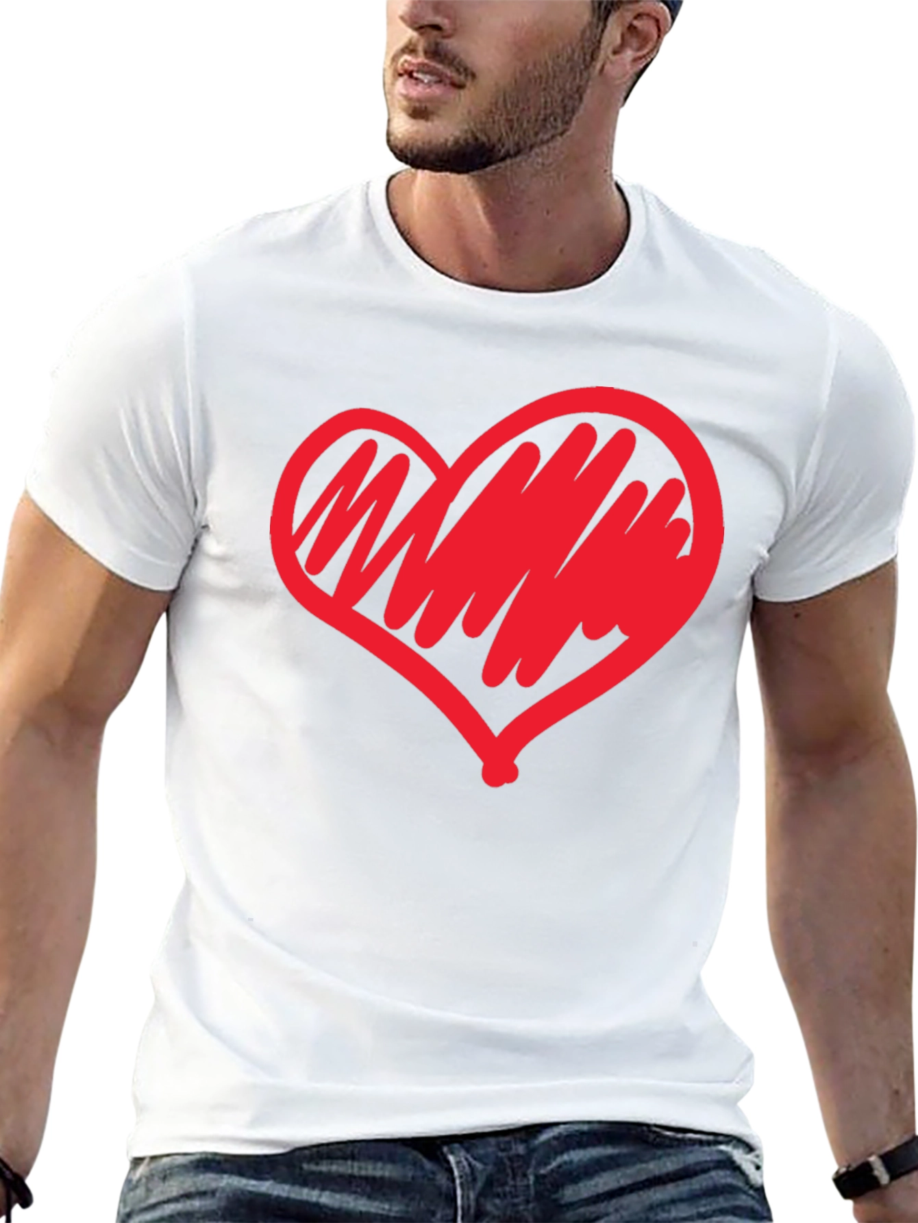 Heart Scribble Graphic Tee - Modern Casual Black T-Shirt