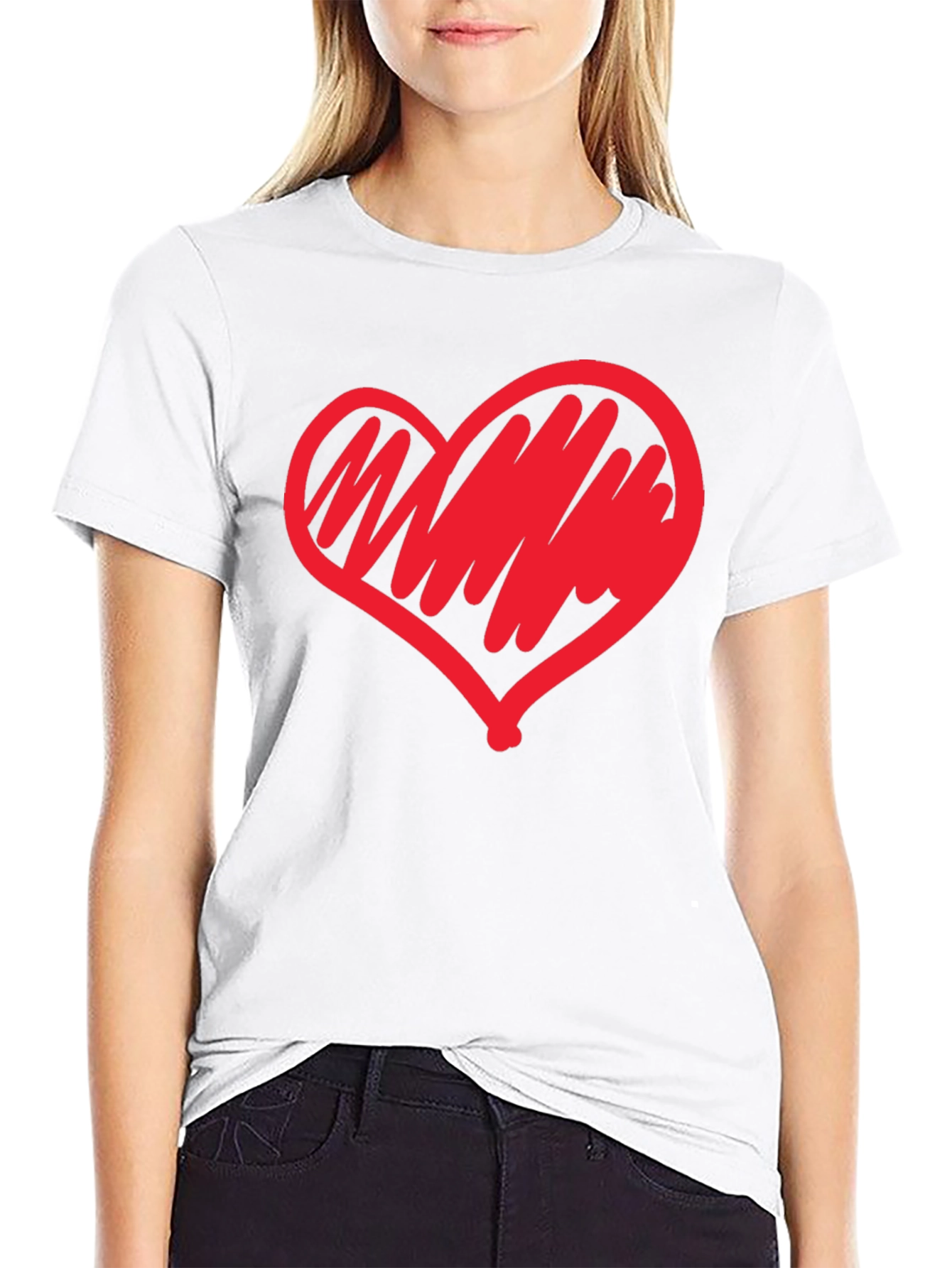 Heart Scribble Graphic Tee - Modern Casual Black T-Shirt