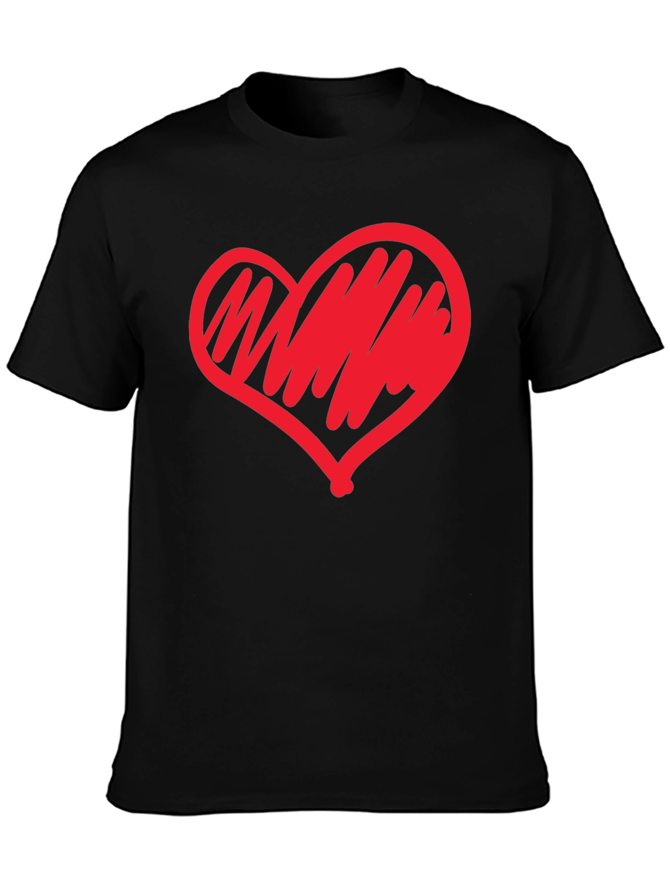 Heart Scribble Graphic Tee - Modern Casual Black T-Shirt