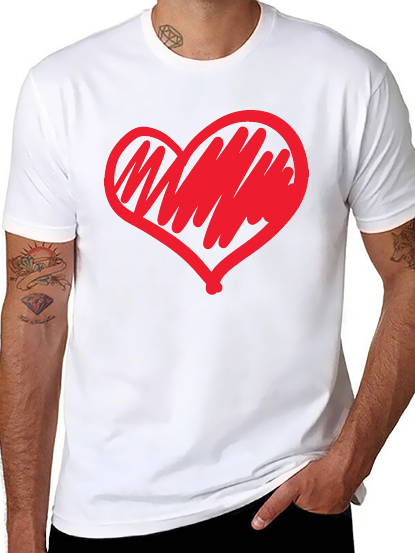 Heart Scribble Graphic Tee - Modern Casual Black T-Shirt