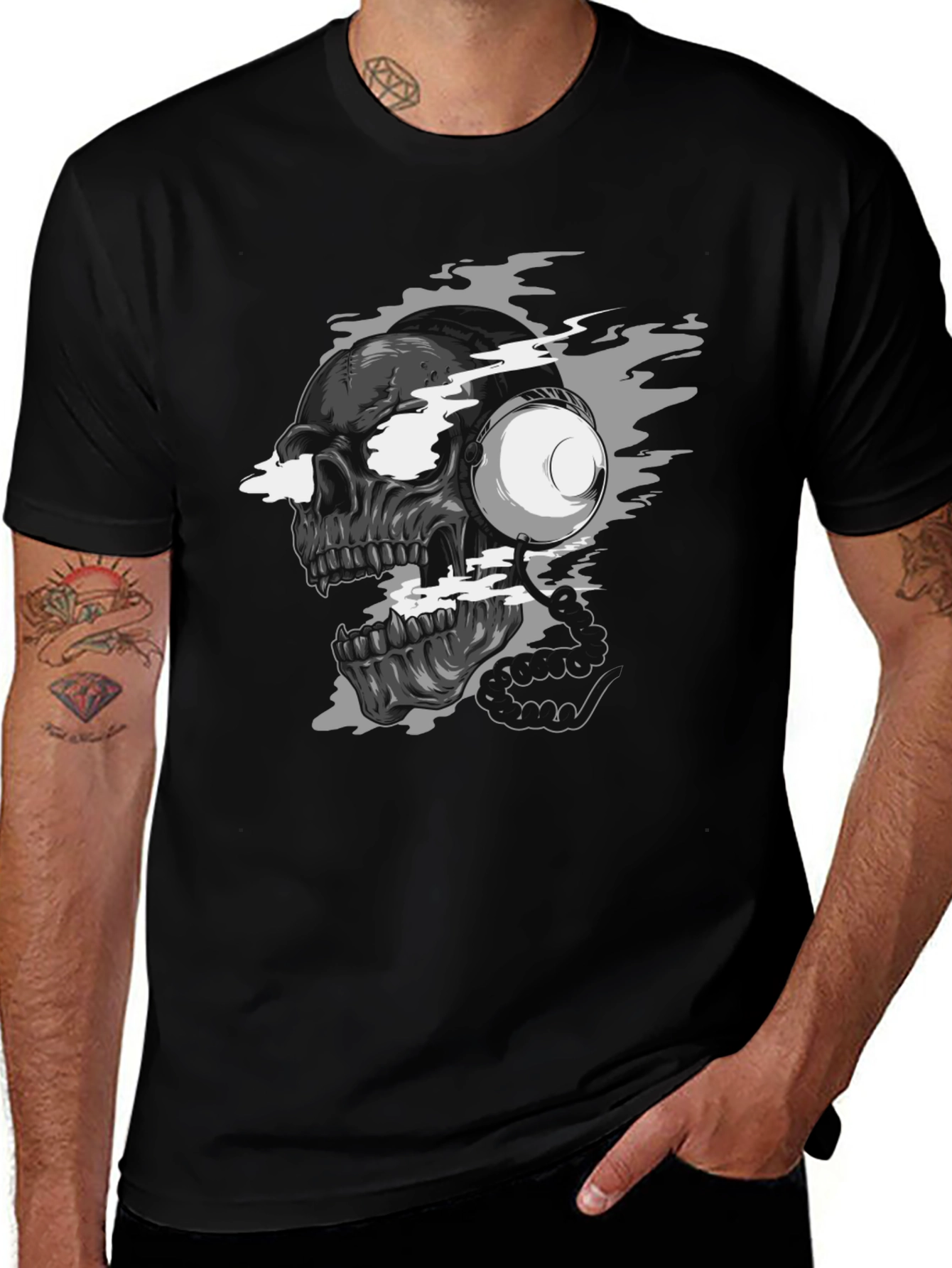 Skull with Headphones Graphic T-Shirt