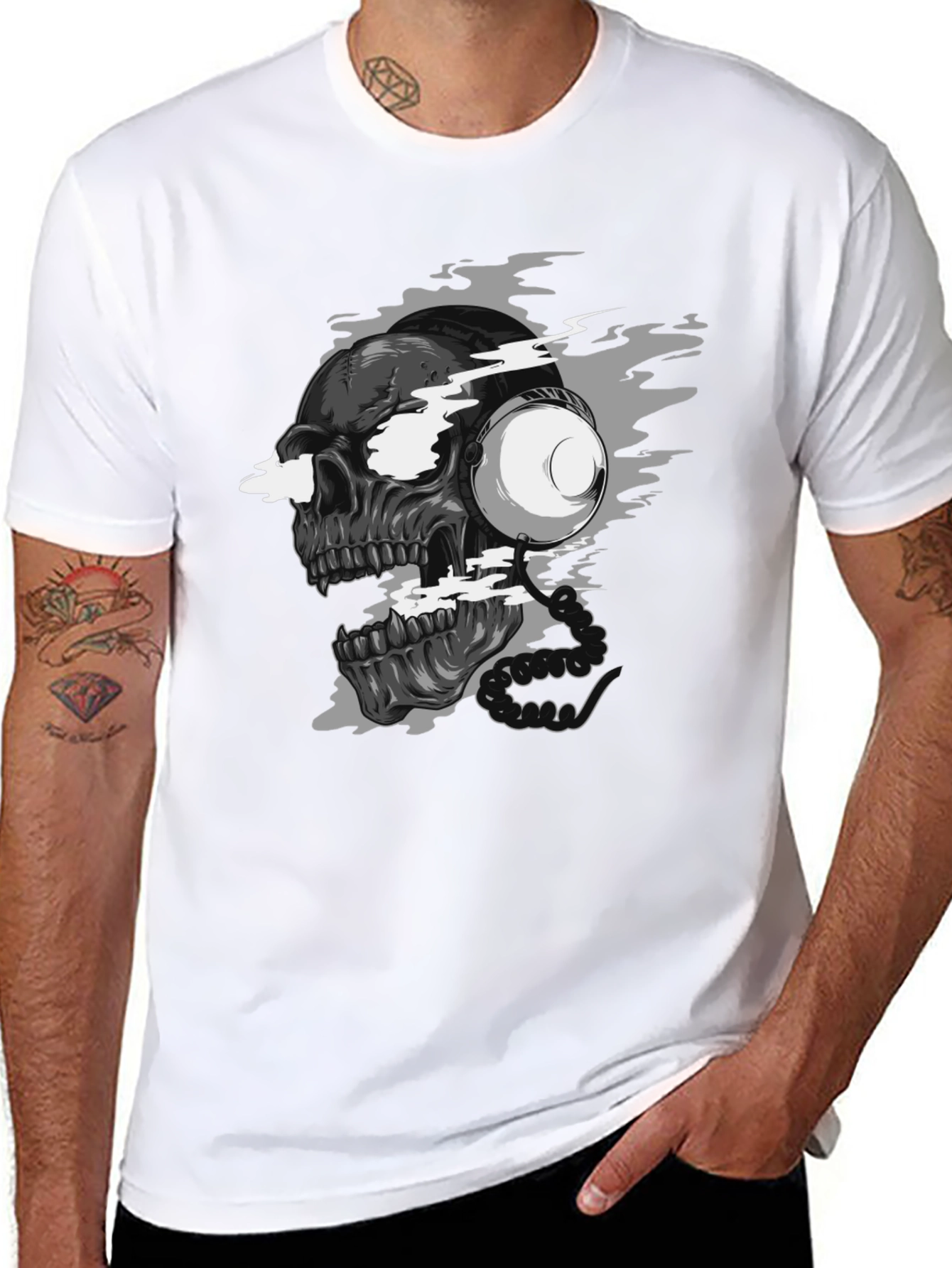 Skull with Headphones Graphic T-Shirt
