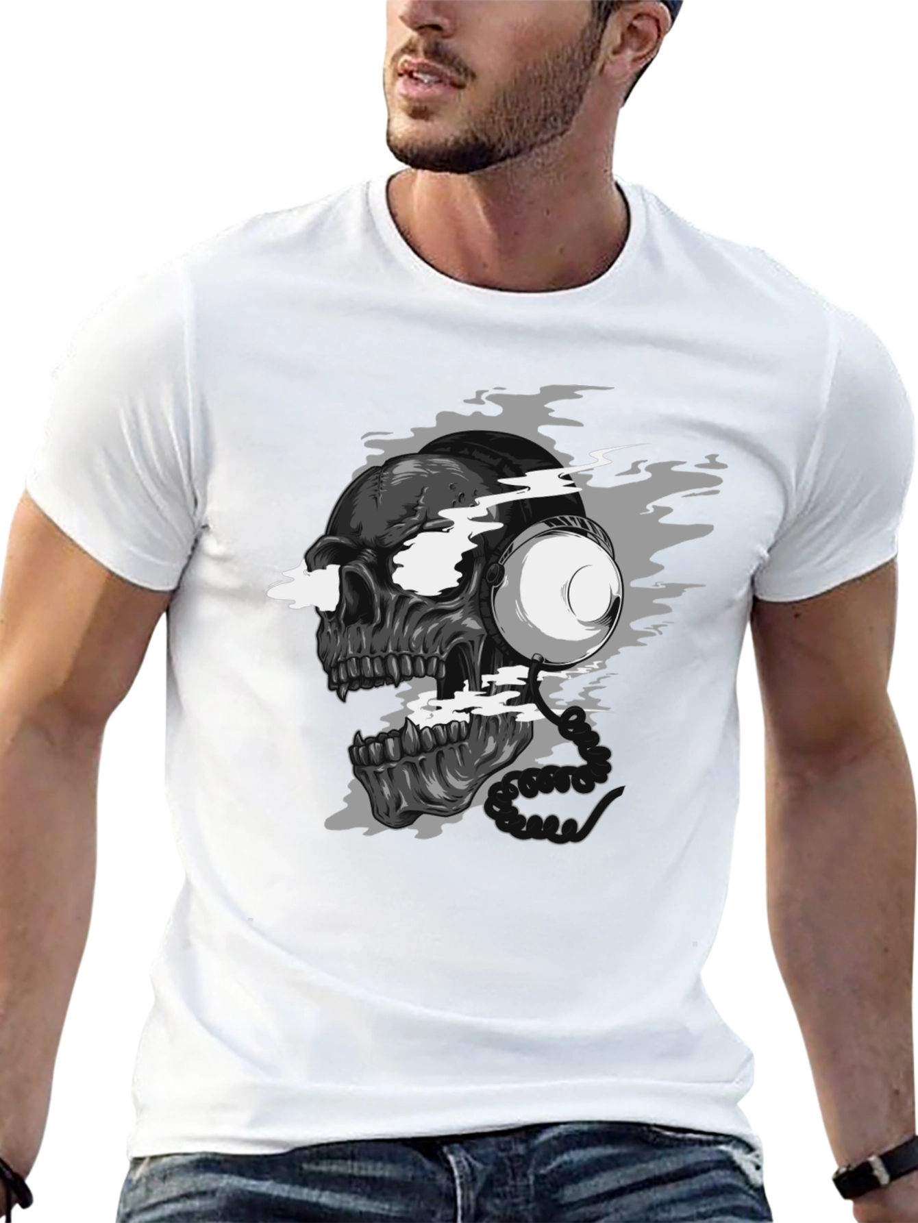 Skull with Headphones Graphic T-Shirt