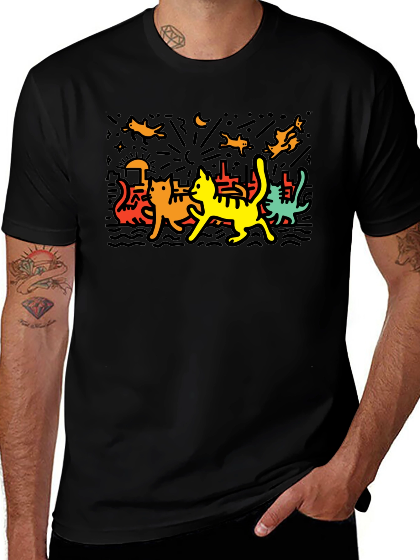 Keith Haring Inspired Cat Graphic T-Shirt