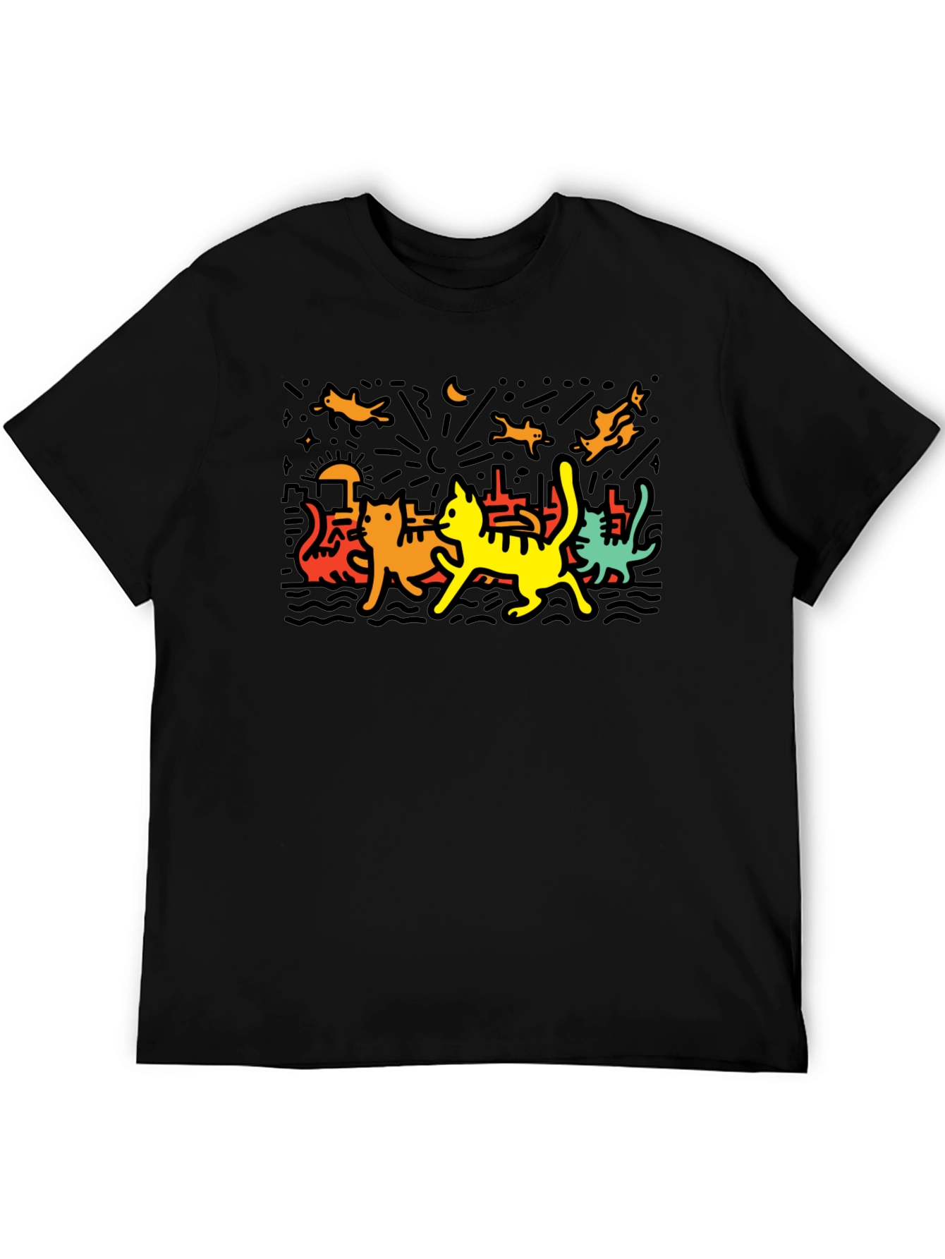 Keith Haring Inspired Cat Graphic T-Shirt