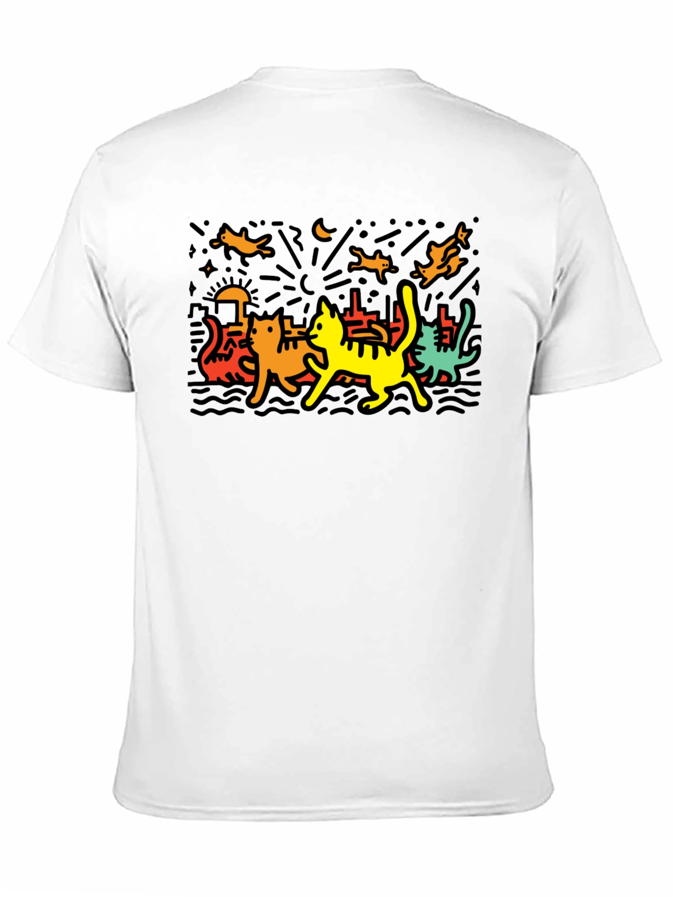 Keith Haring Inspired Cat Graphic T-Shirt