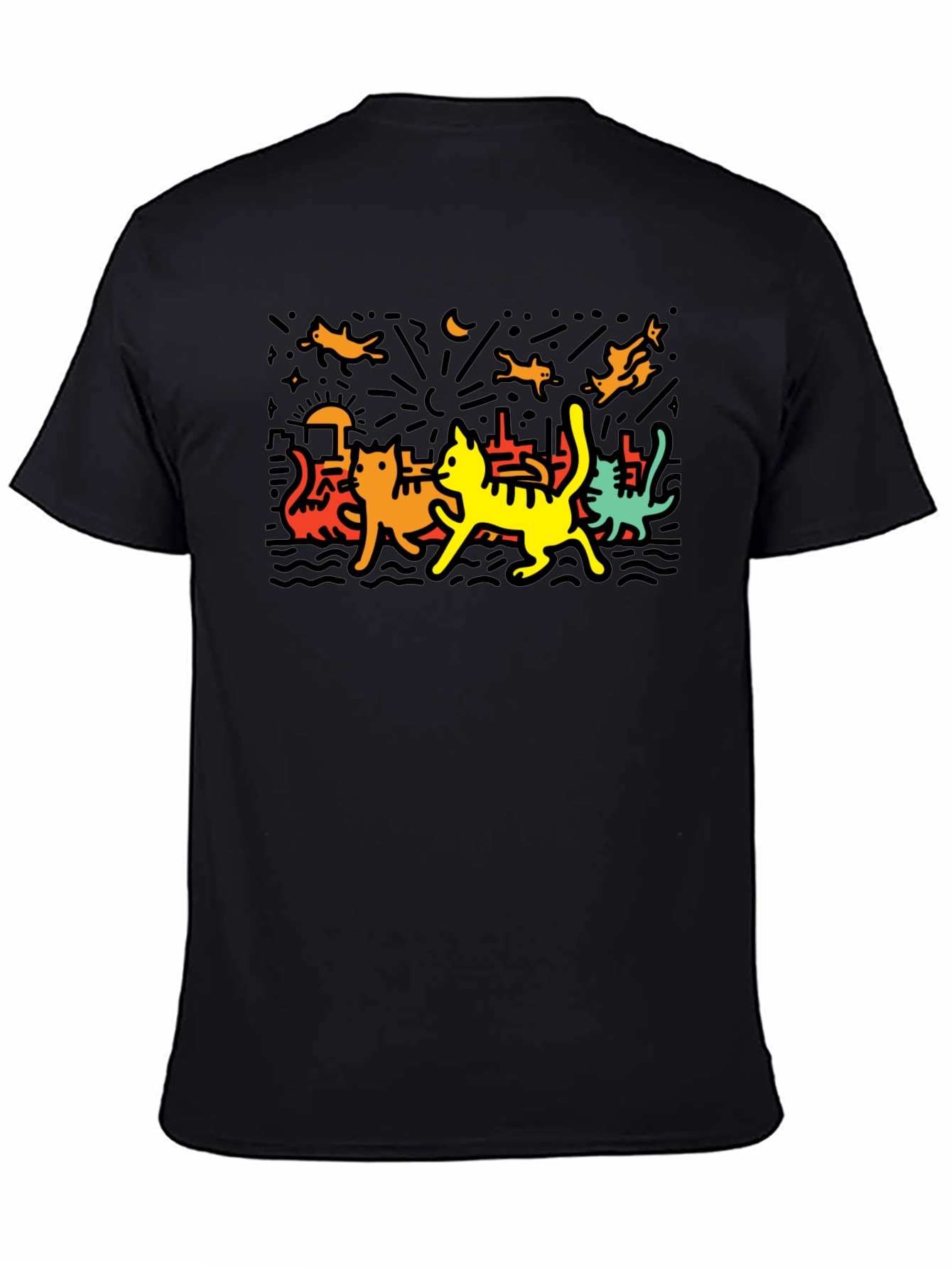 Keith Haring Inspired Cat Graphic T-Shirt
