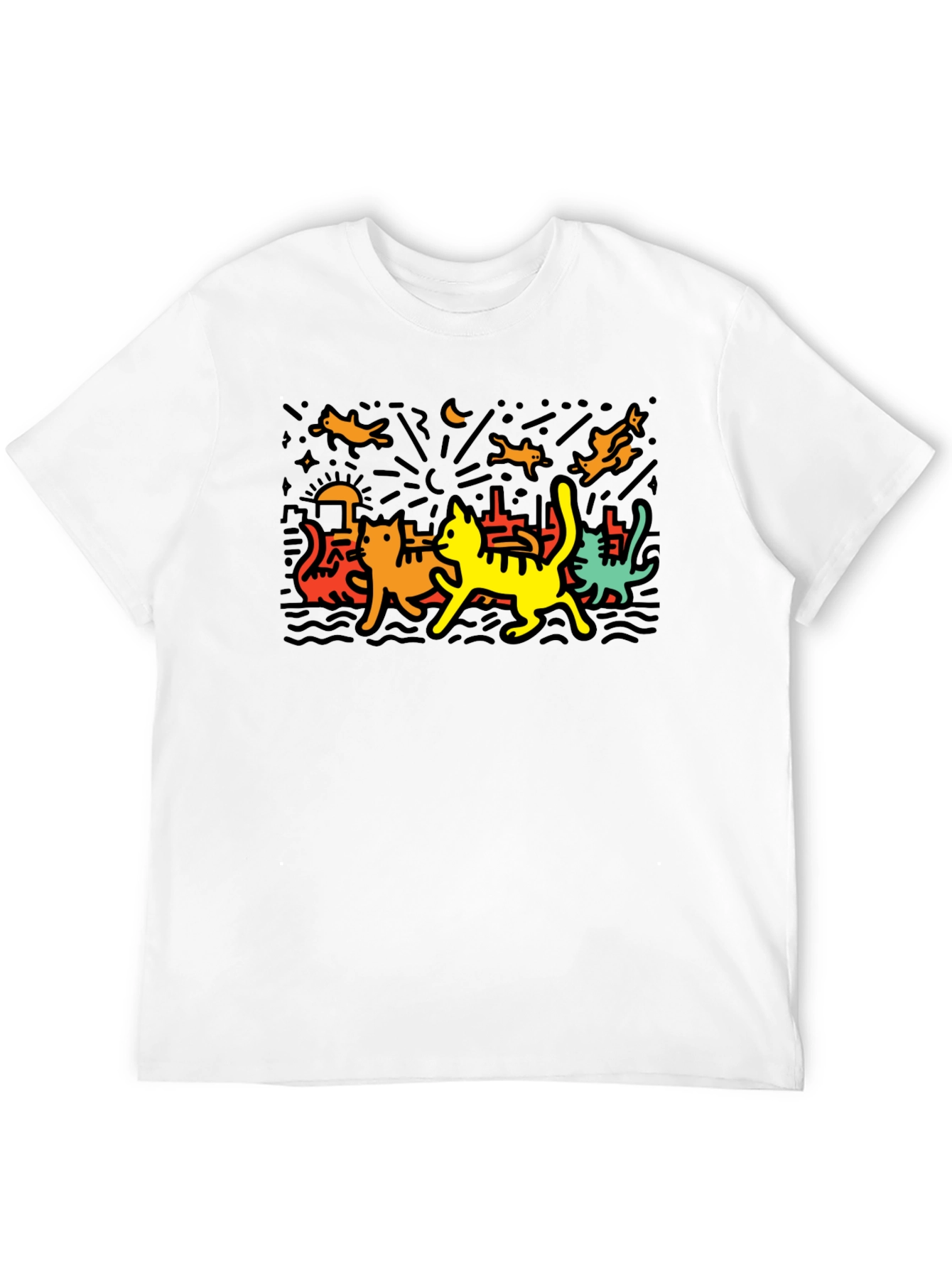 Keith Haring Inspired Cat Graphic T-Shirt