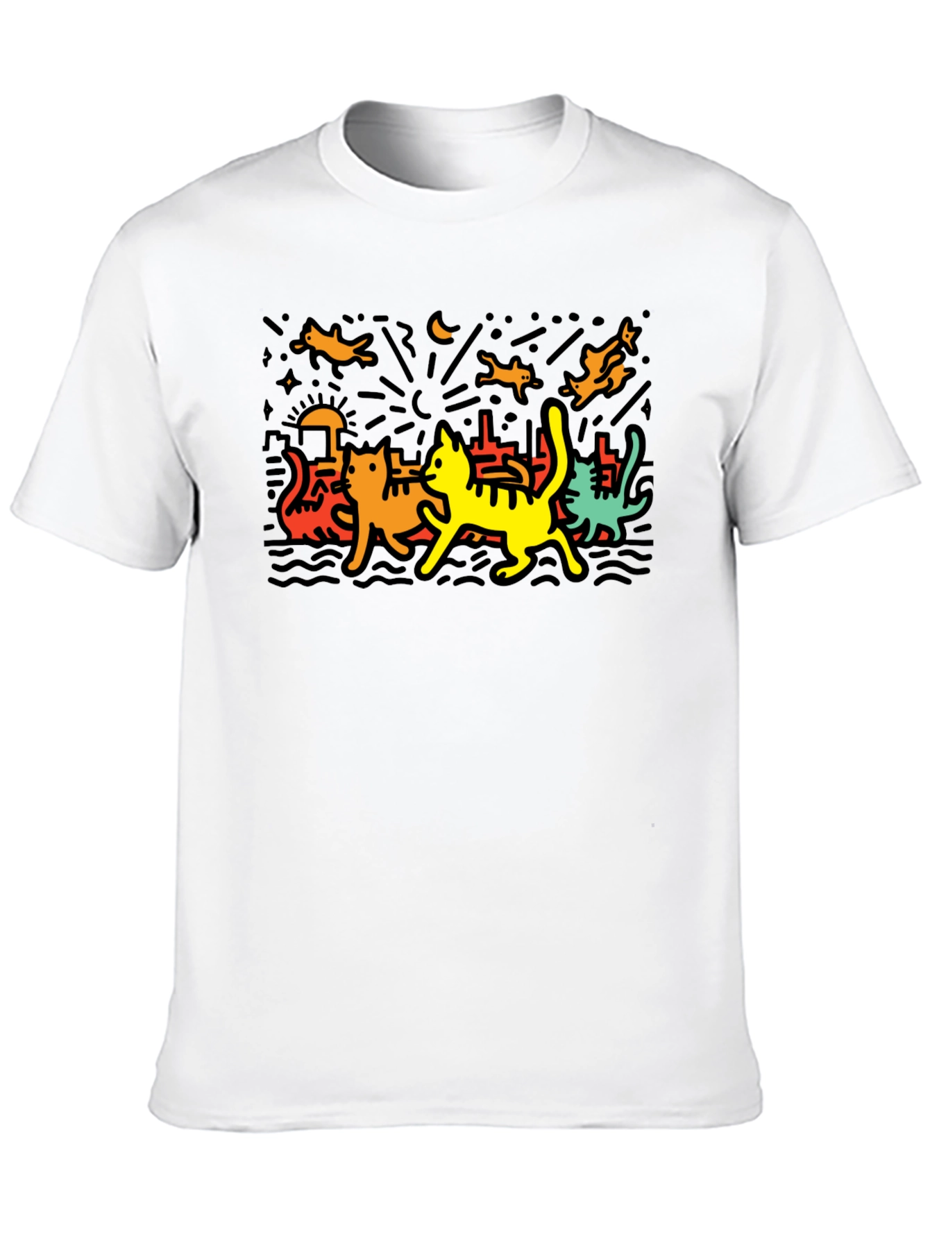 Keith Haring Inspired Cat Graphic T-Shirt