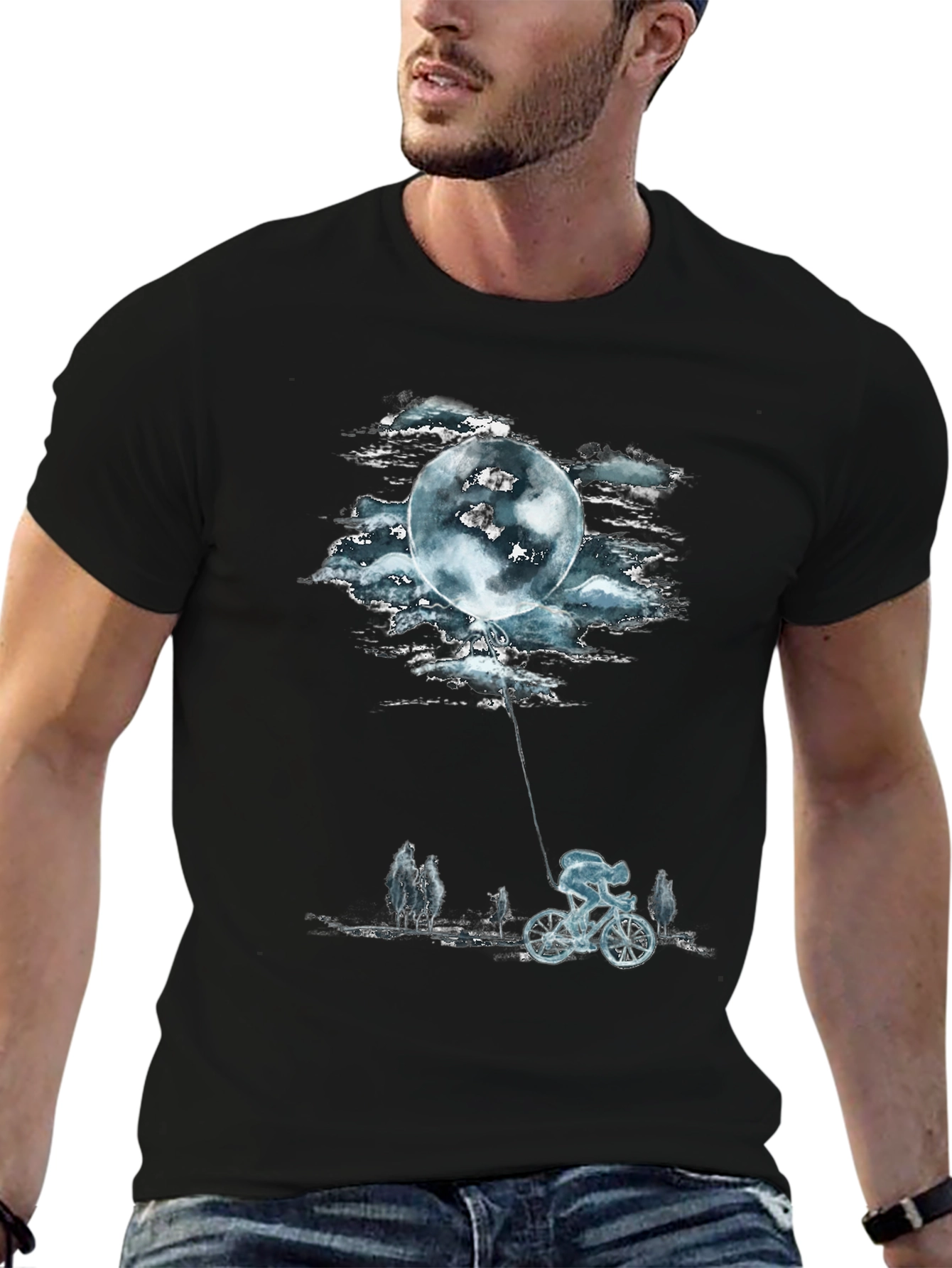Moon Balloon Cyclist Graphic T-Shirt