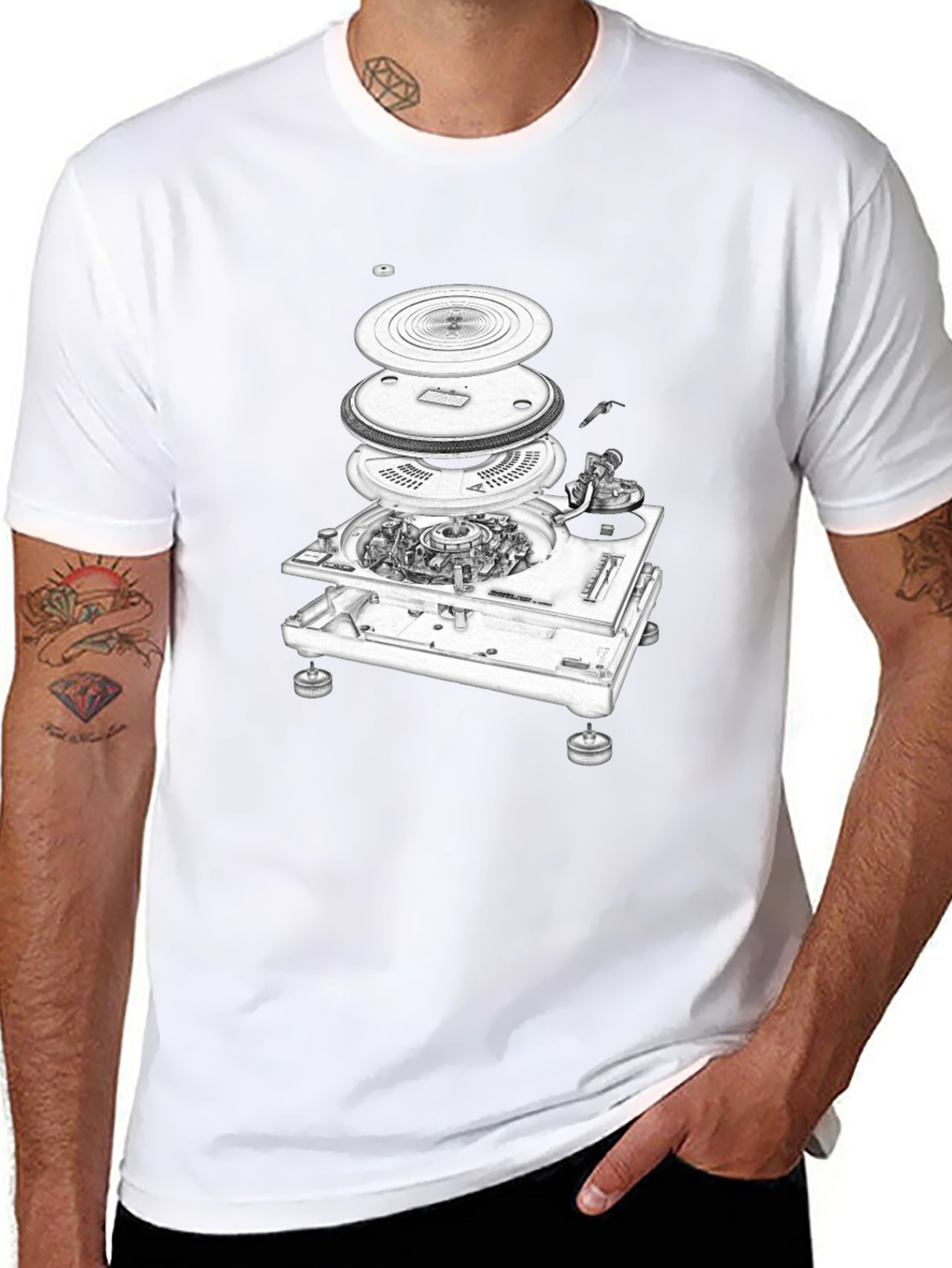 Exploded Turntable Graphic Tee - DJ Music Lover T-Shirt