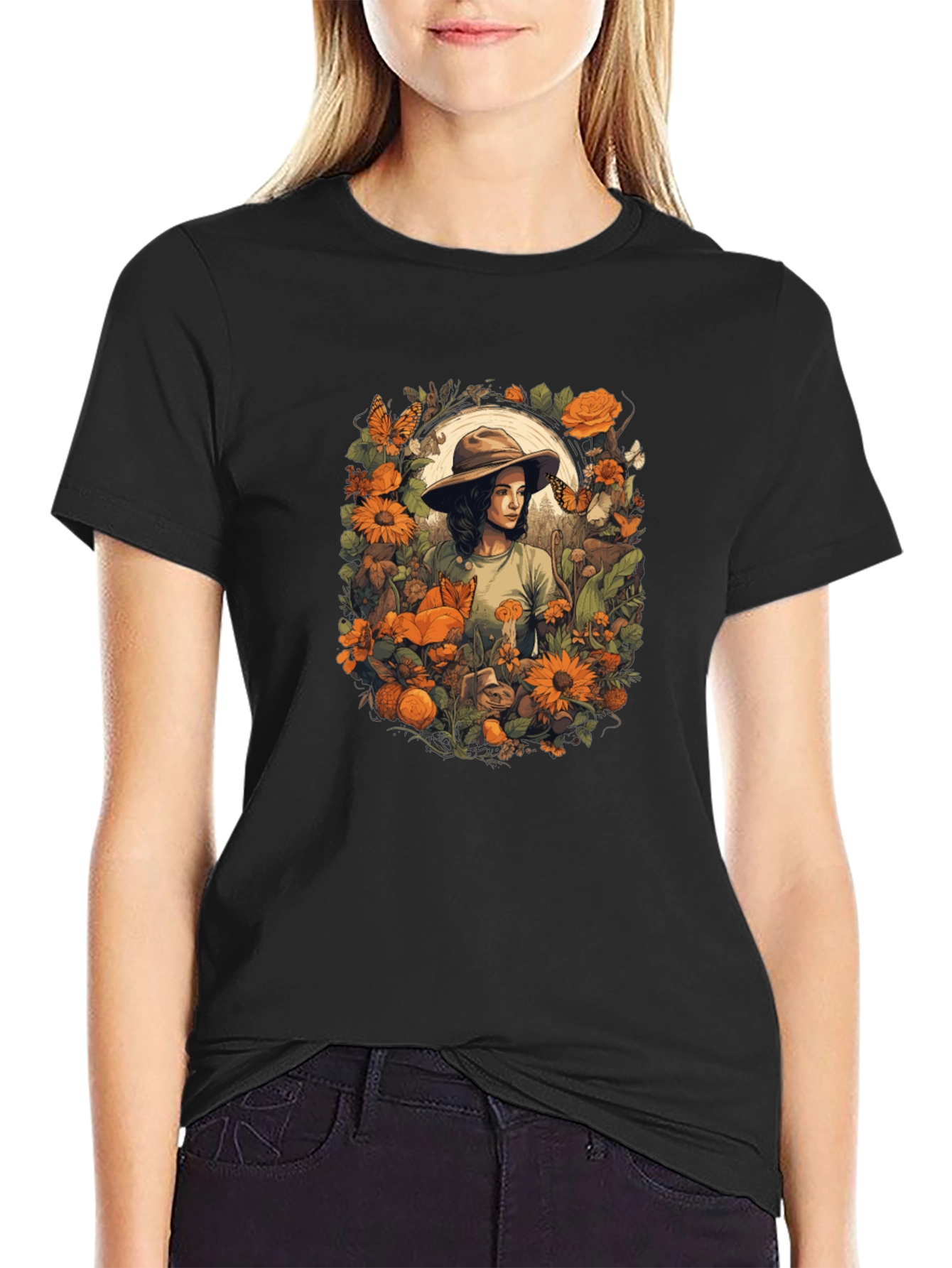 Nature Girl Graphic Tee - Artistic Botanical Design