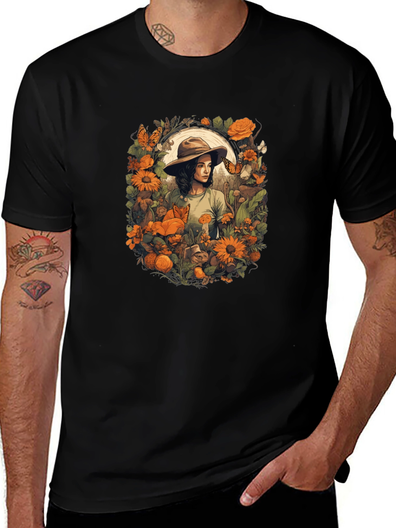 Nature Girl Graphic Tee - Artistic Botanical Design