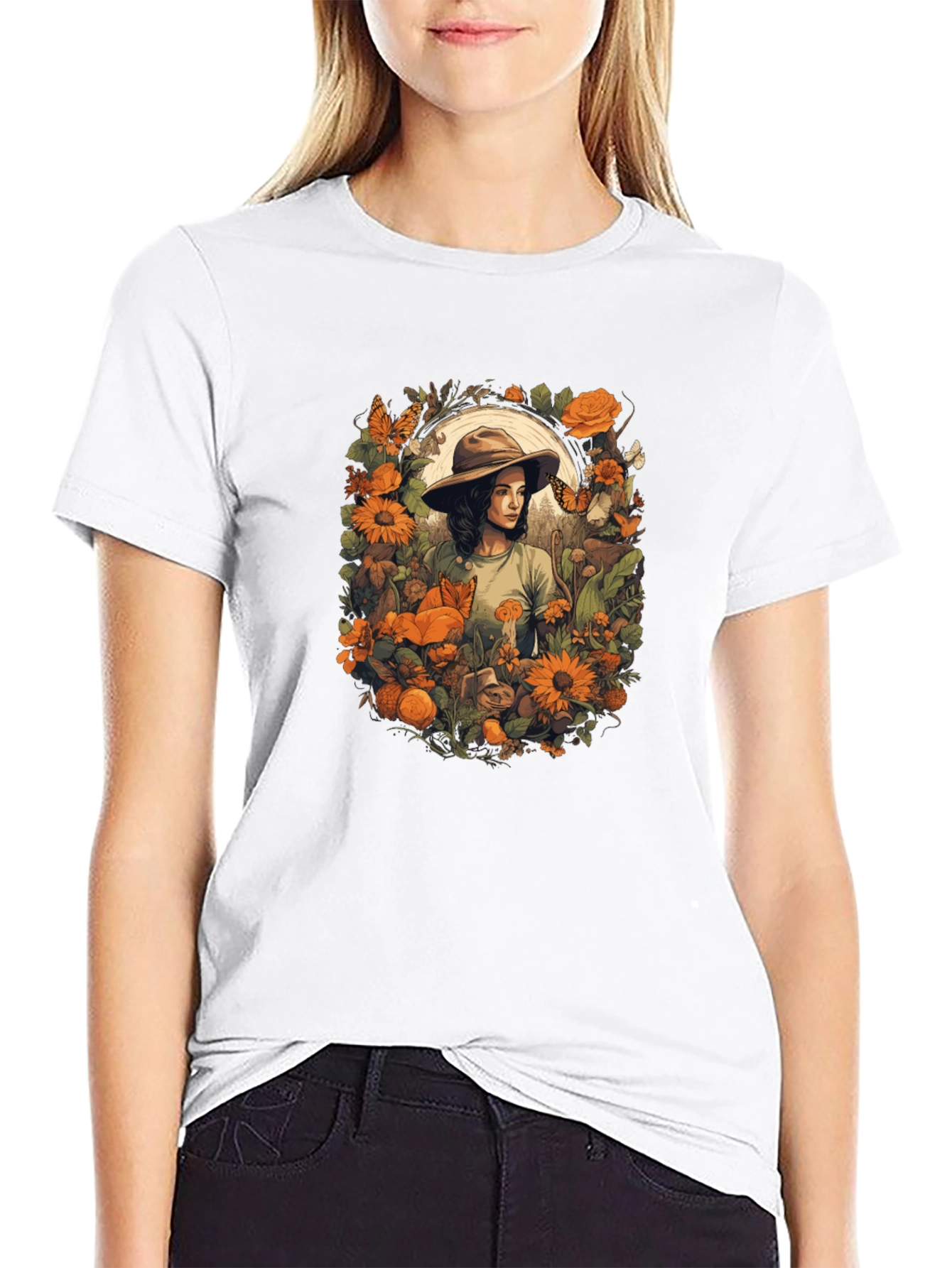 Nature Girl Graphic Tee - Artistic Botanical Design